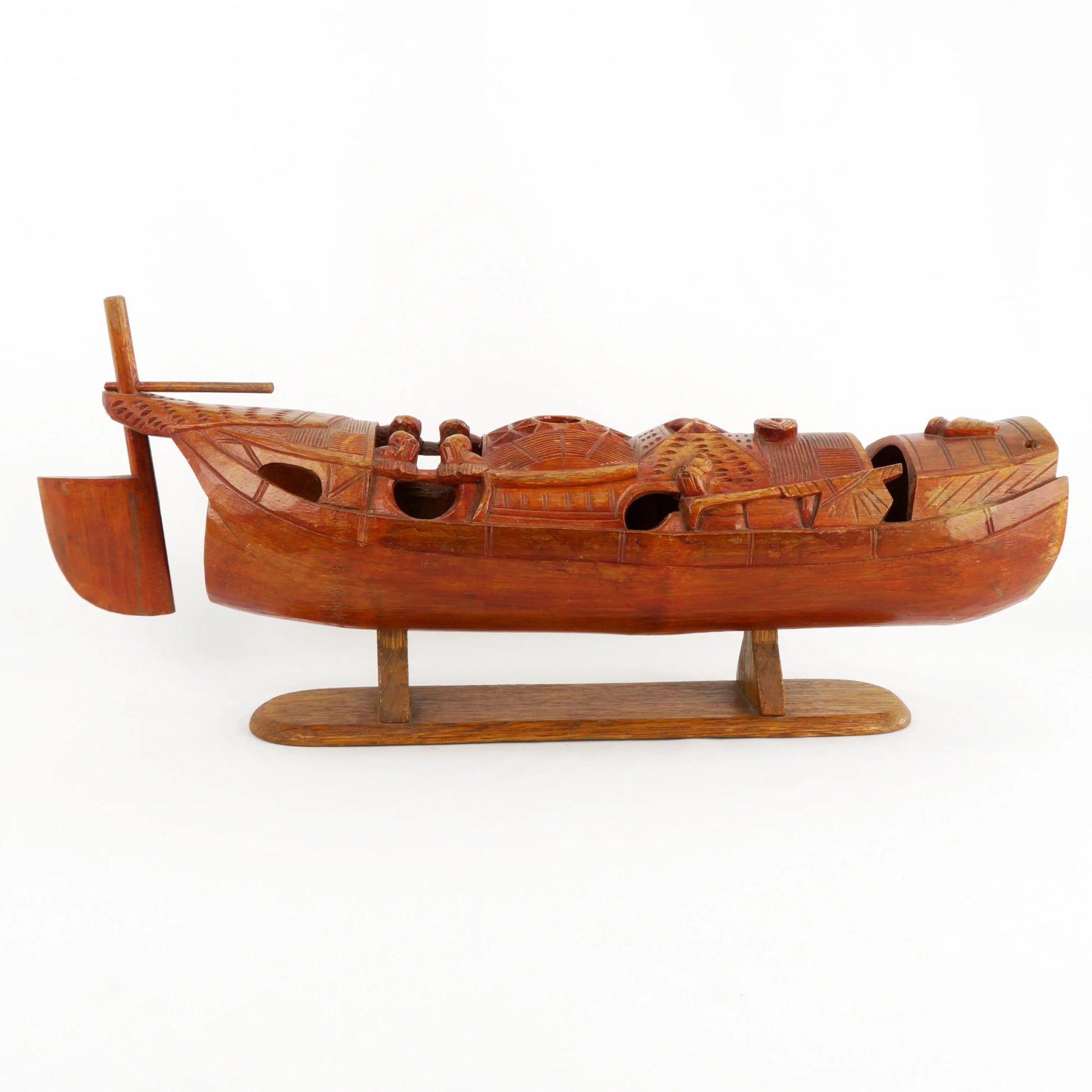 Chinese Carved Bamboo Junk Boat Circa 1920's - Bear and Raven Antiques