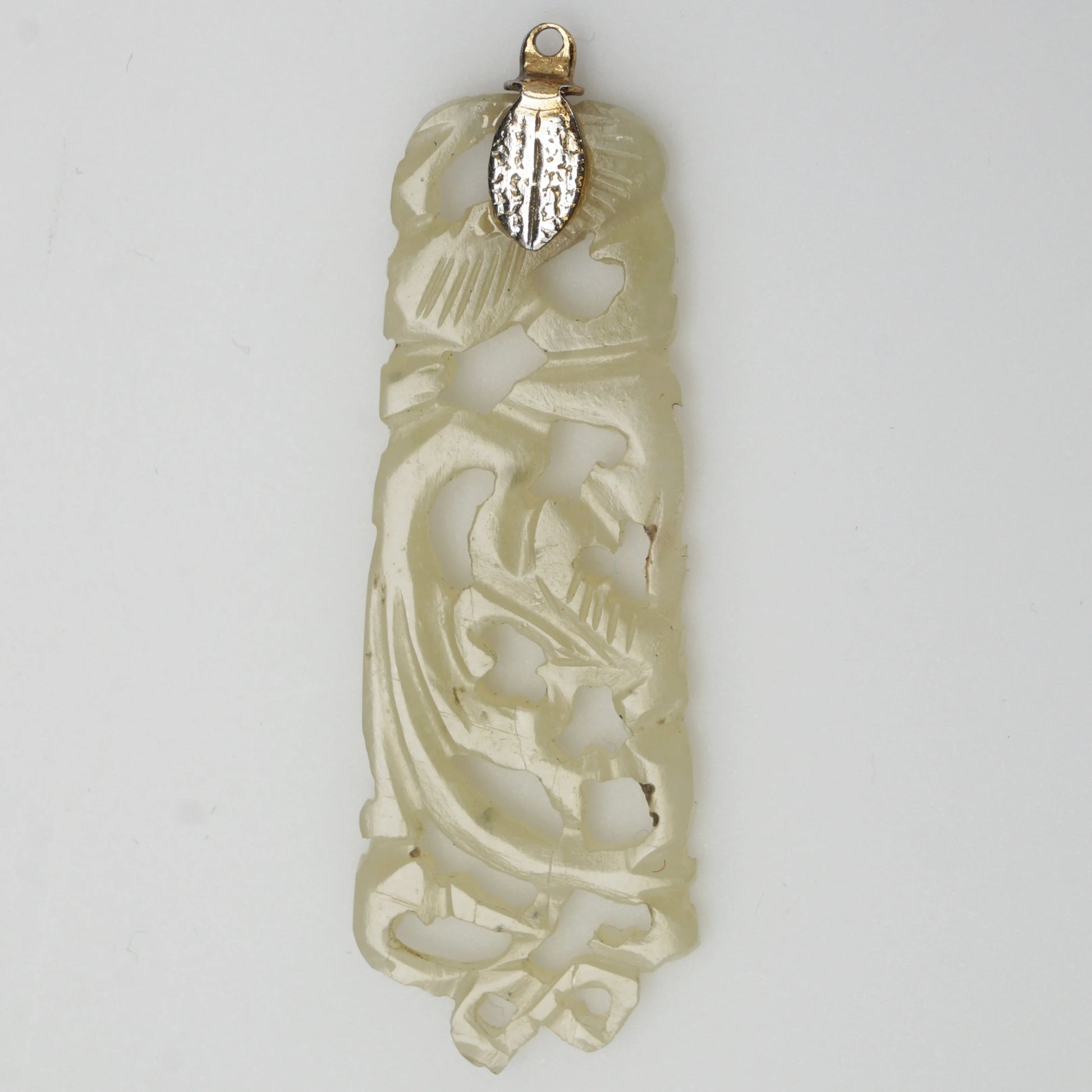 Chinese Carved Pale Green Jade Filigree Pendant Late Qing Republic - Bear and Raven Antiques