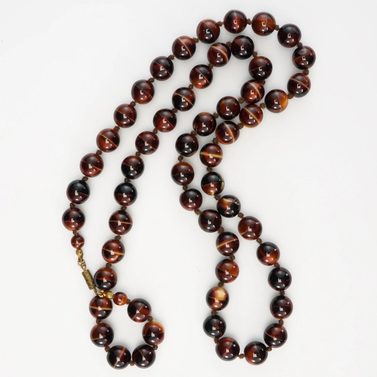 Chinese Cat's Eye Banded Agate Beaded Necklace 33 in Republic Period - Bear and Raven Antiques