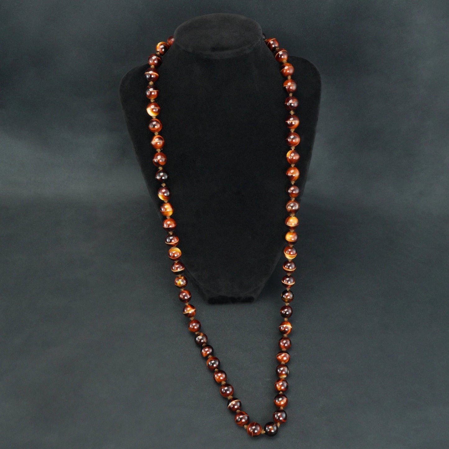 Chinese Cat's Eye Banded Agate Beaded Necklace 33 in Republic Period - Bear and Raven Antiques