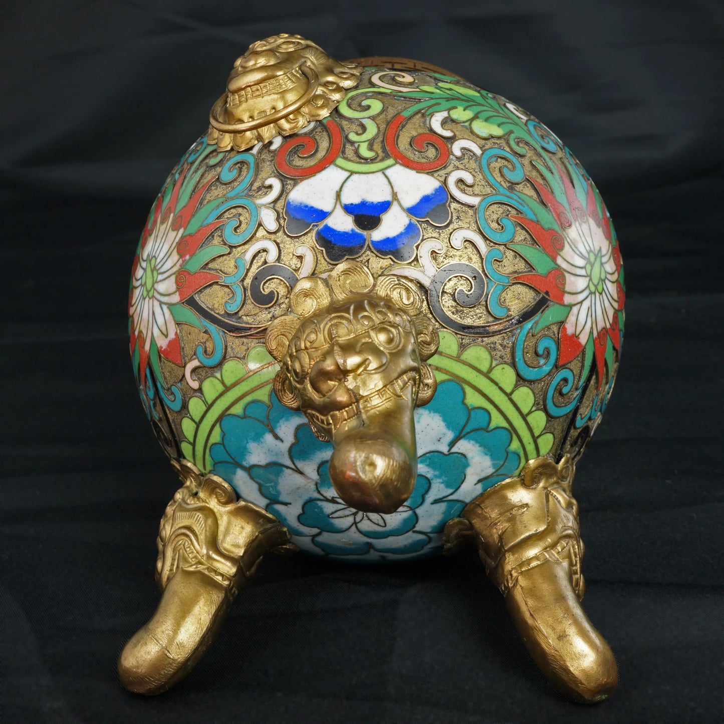 Chinese cloisonné Censer Foo Lion Masks Circa 1900 - Bear and Raven Antiques