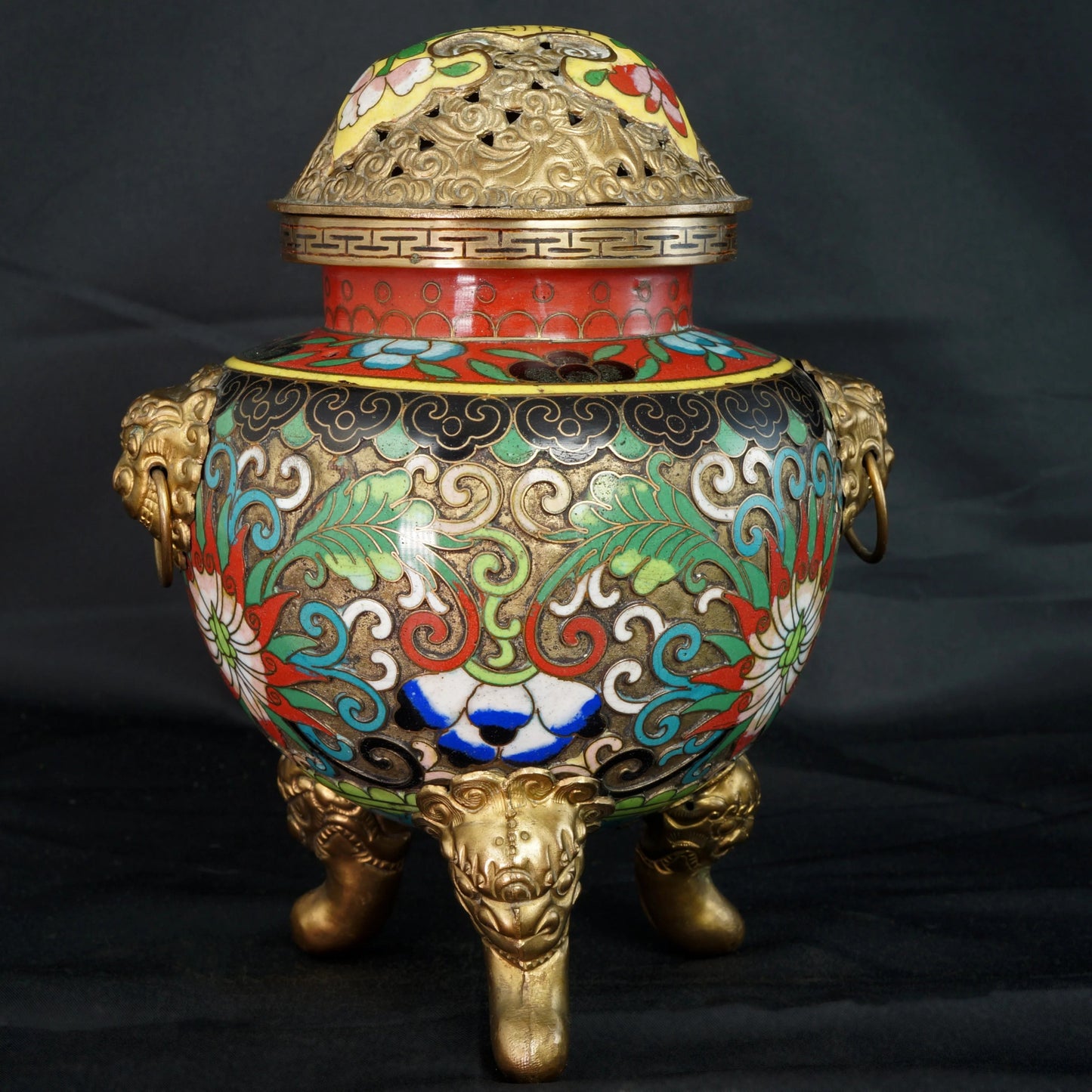 Chinese cloisonné Censer Foo Lion Masks Circa 1900 - Bear and Raven Antiques