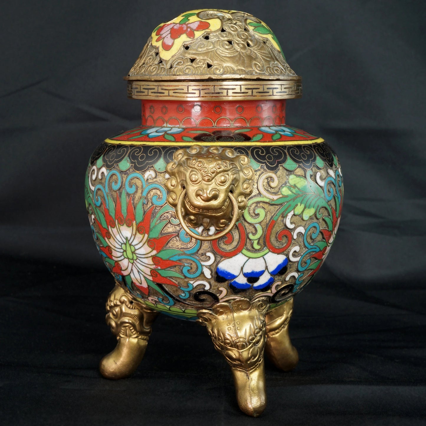 Chinese cloisonné Censer Foo Lion Masks Circa 1900 - Bear and Raven Antiques