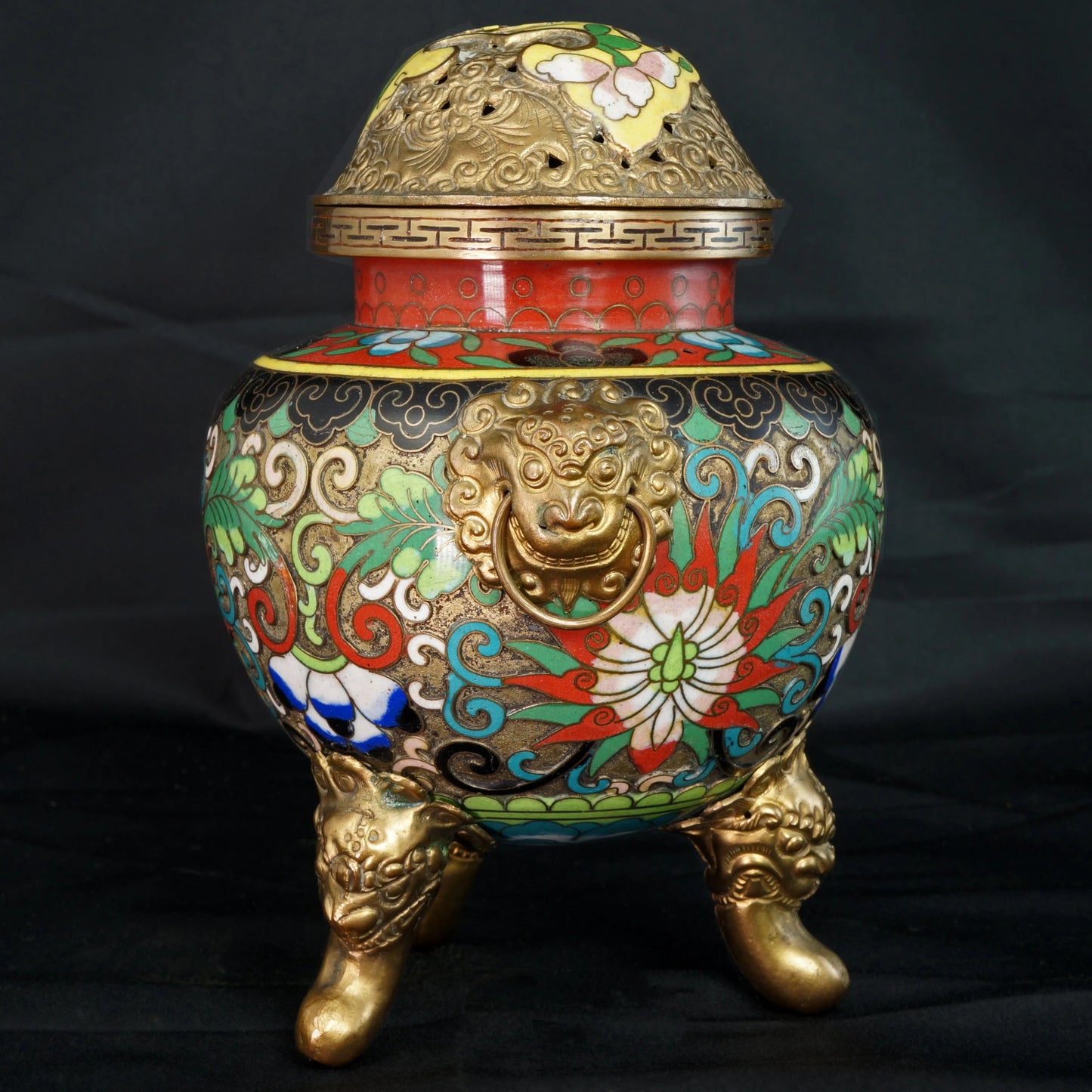 Chinese cloisonné Censer Foo Lion Masks Circa 1900 - Bear and Raven Antiques