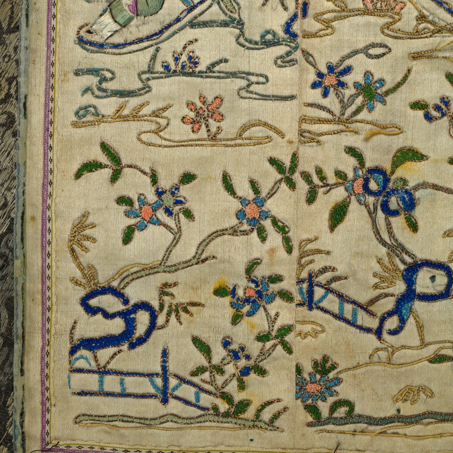 Chinese Embroidered Silk Sleeve Panels Beauties in Garden Late Qing - Bear and Raven Antiques