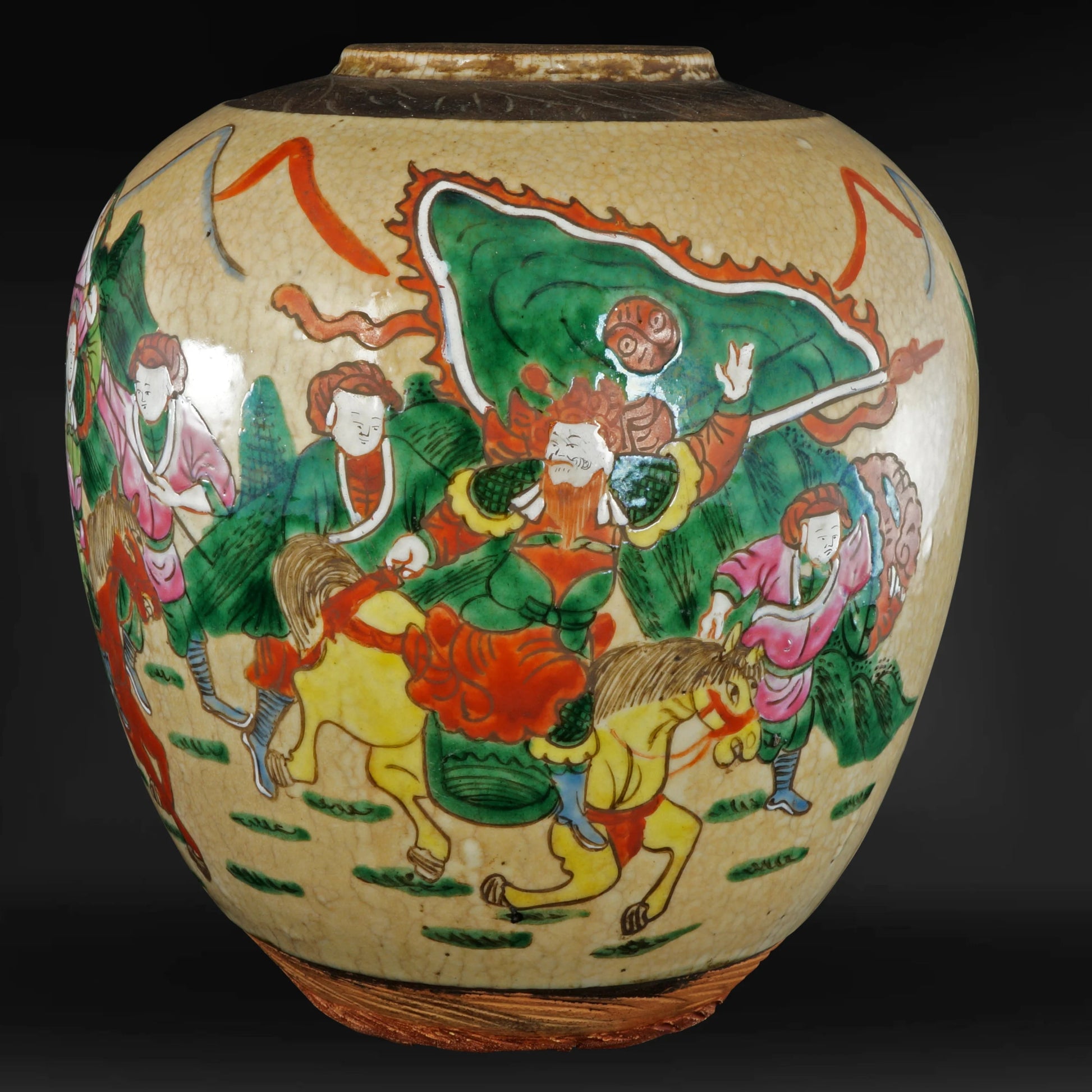 Chinese Ginger Jar Oatmeal Crackle with Polychrome Enamels Republic Era - Bear and Raven Antiques