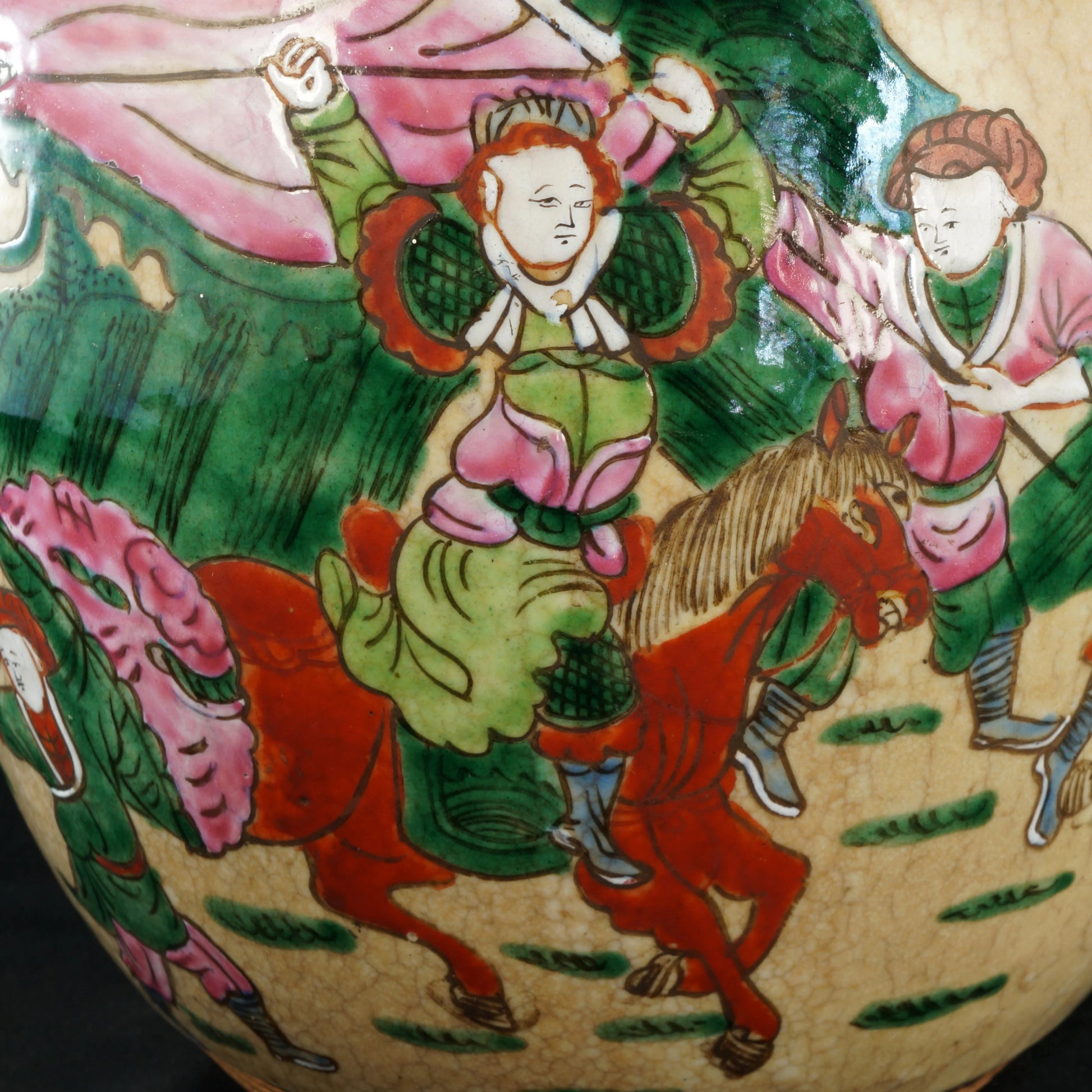 Chinese Ginger Jar Oatmeal Crackle with Polychrome Enamels Republic Era - Bear and Raven Antiques