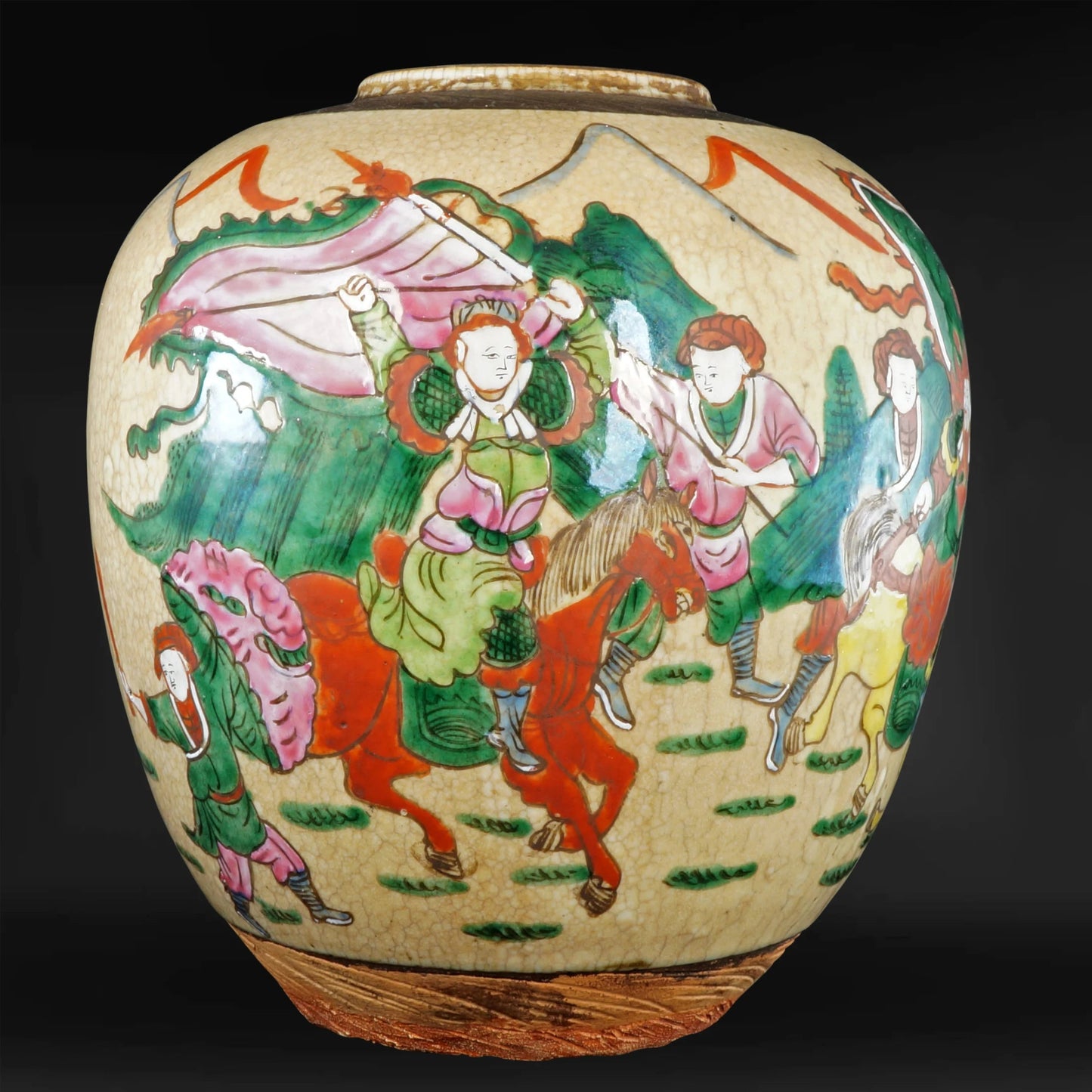 Chinese Ginger Jar Oatmeal Crackle with Polychrome Enamels Republic Era - Bear and Raven Antiques