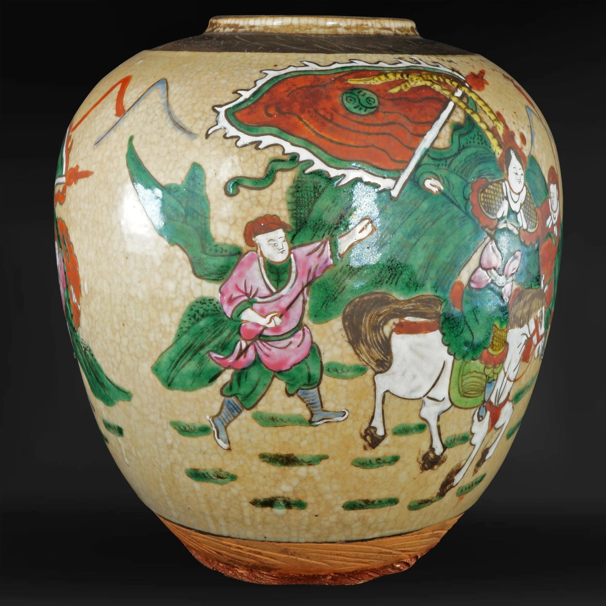 Chinese Ginger Jar Oatmeal Crackle with Polychrome Enamels Republic Era - Bear and Raven Antiques