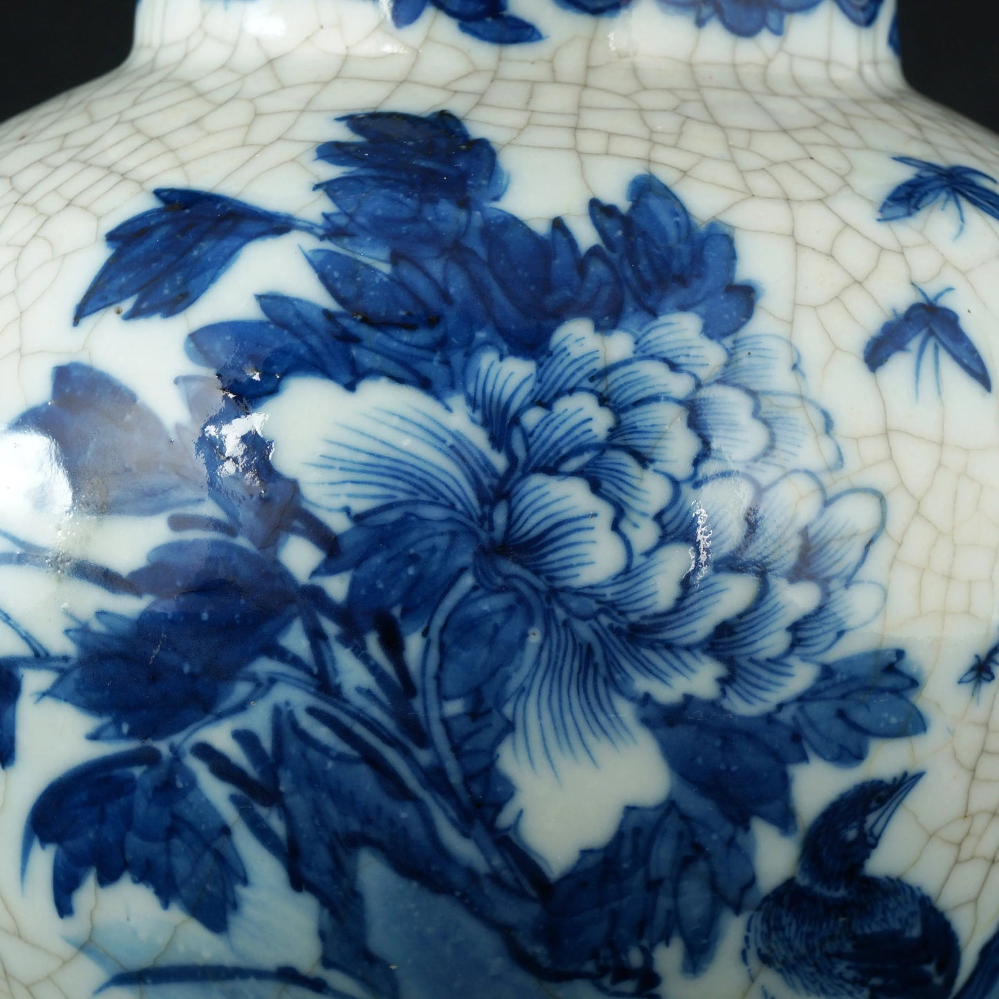 Chinese Lidded Jar Blue and White with Crackle Kangxi Mark 19th Century - Bear and Raven Antiques