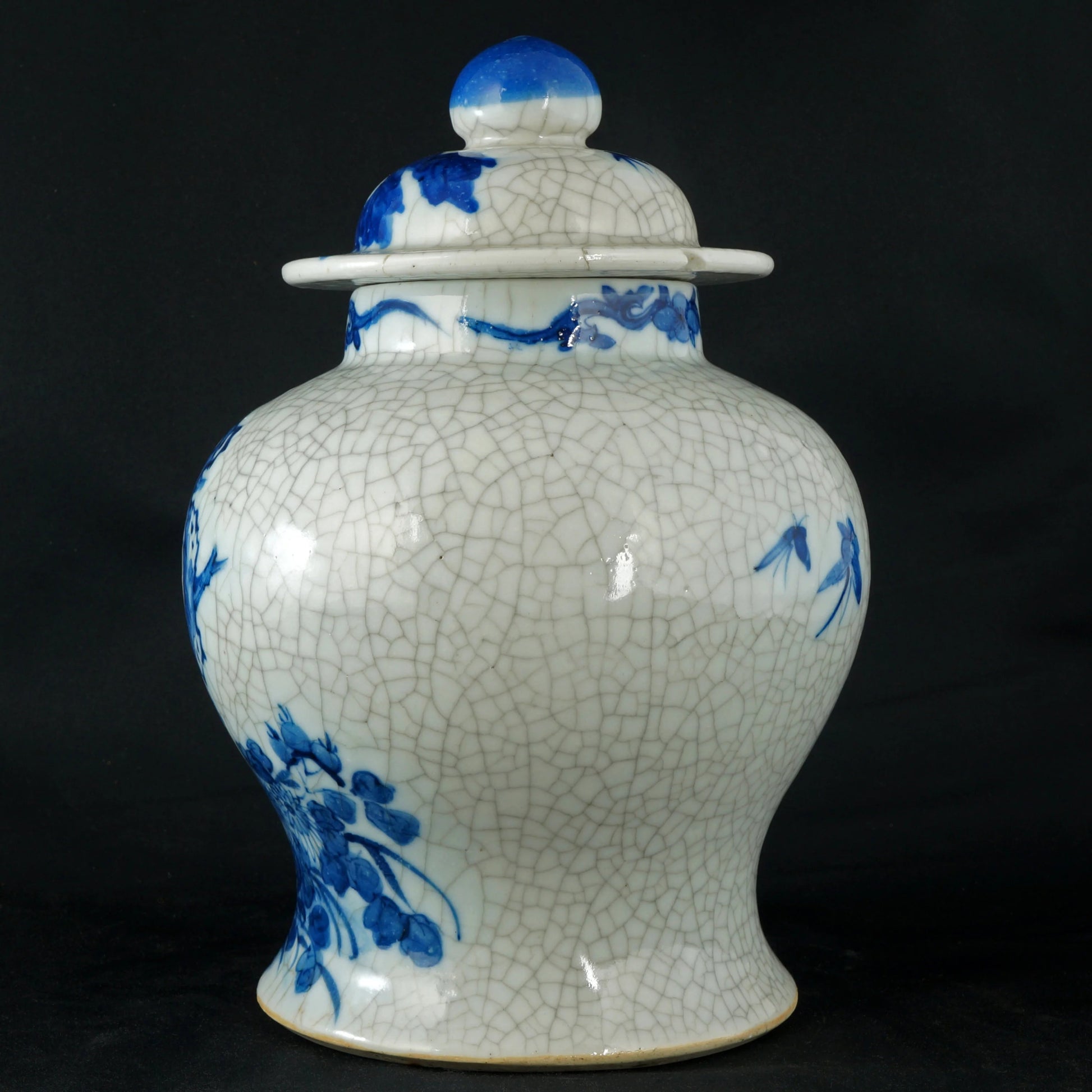 Chinese Lidded Jar Blue and White with Crackle Kangxi Mark 19th Century - Bear and Raven Antiques