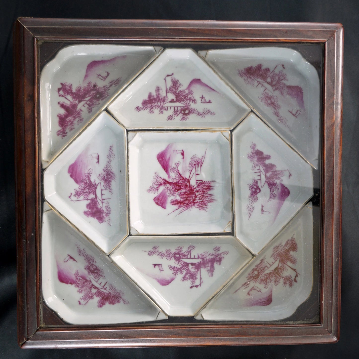 Chinese Nine - Section Sweetmeat Set in Rosewood Box 19th C - Bear and Raven Antiques