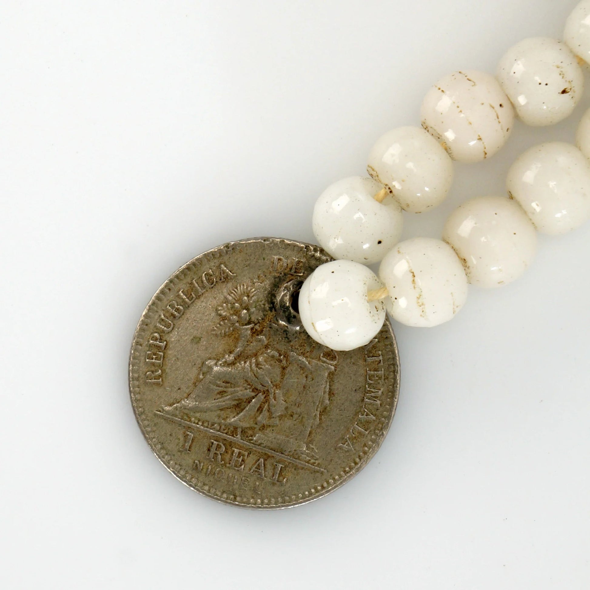 Chinese Peking Glass Bead and Guatemalan Real Coin Chacal Necklace - Bear and Raven Antiques