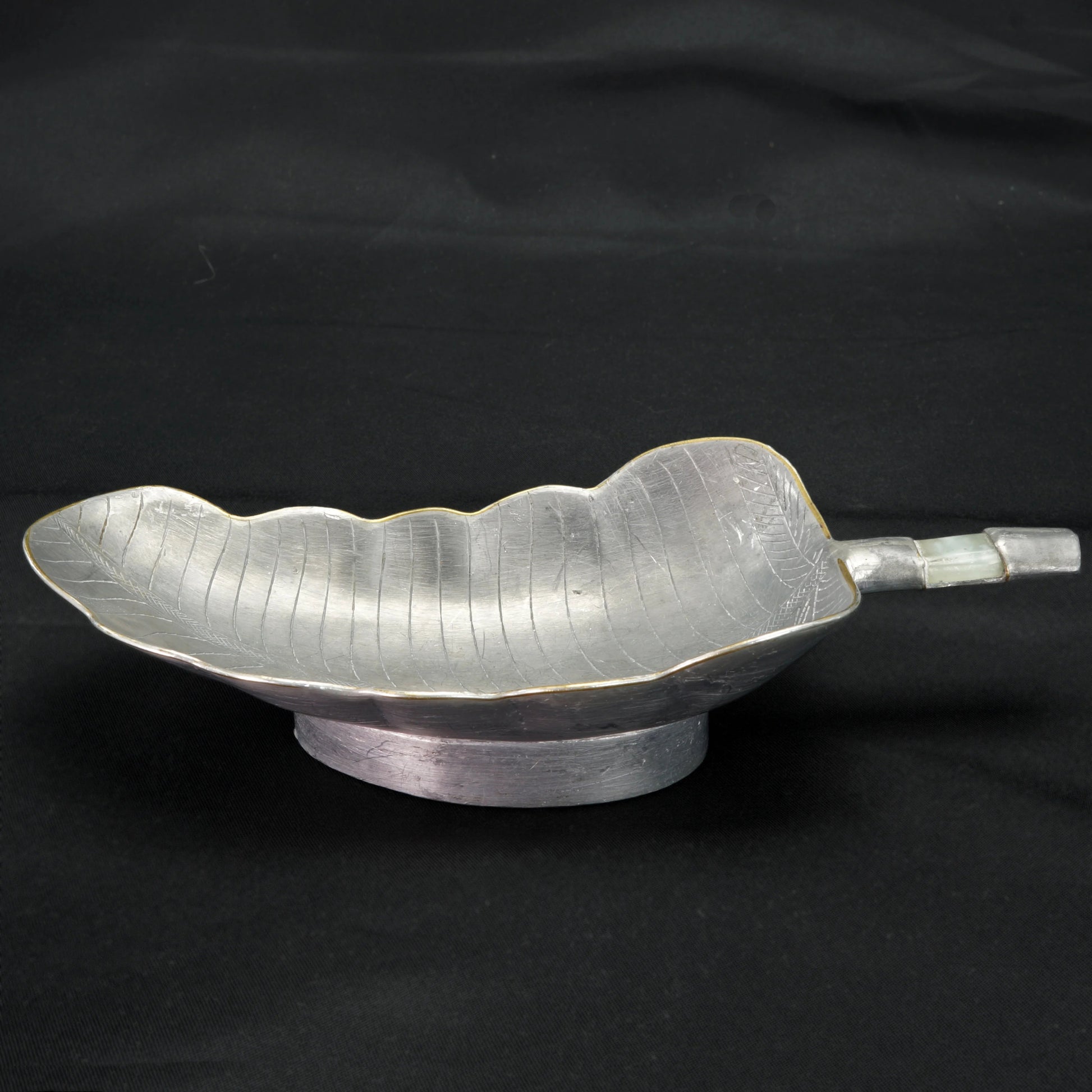 Chinese Pewter and Stone Plantain Leaf Dish Circa 1920 - Bear and Raven Antiques