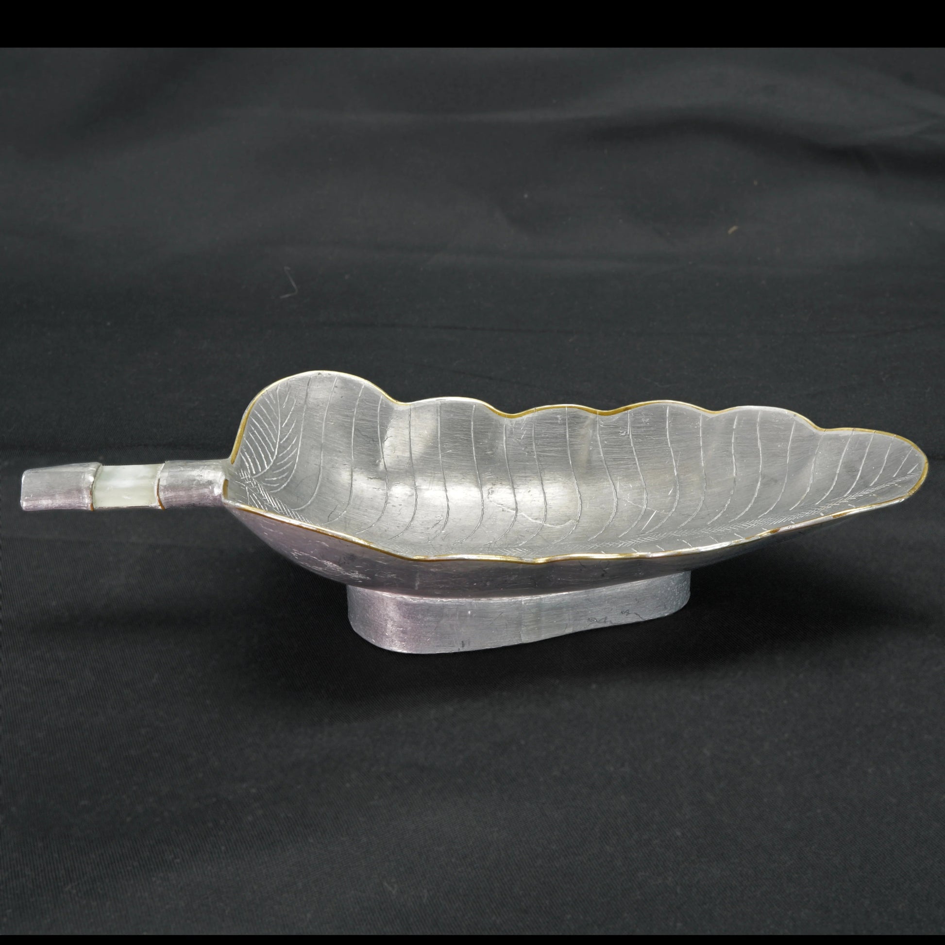 Chinese Pewter and Stone Plantain Leaf Dish Circa 1920 - Bear and Raven Antiques