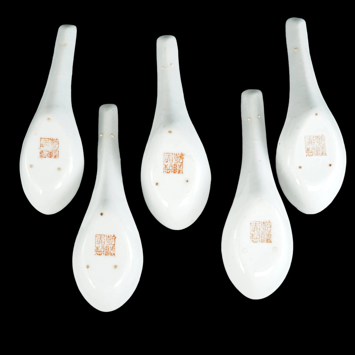 Chinese Polychrome Porcelain Spoons Qianlong Mark Republic Period Set of 5 - Bear and Raven Antiques