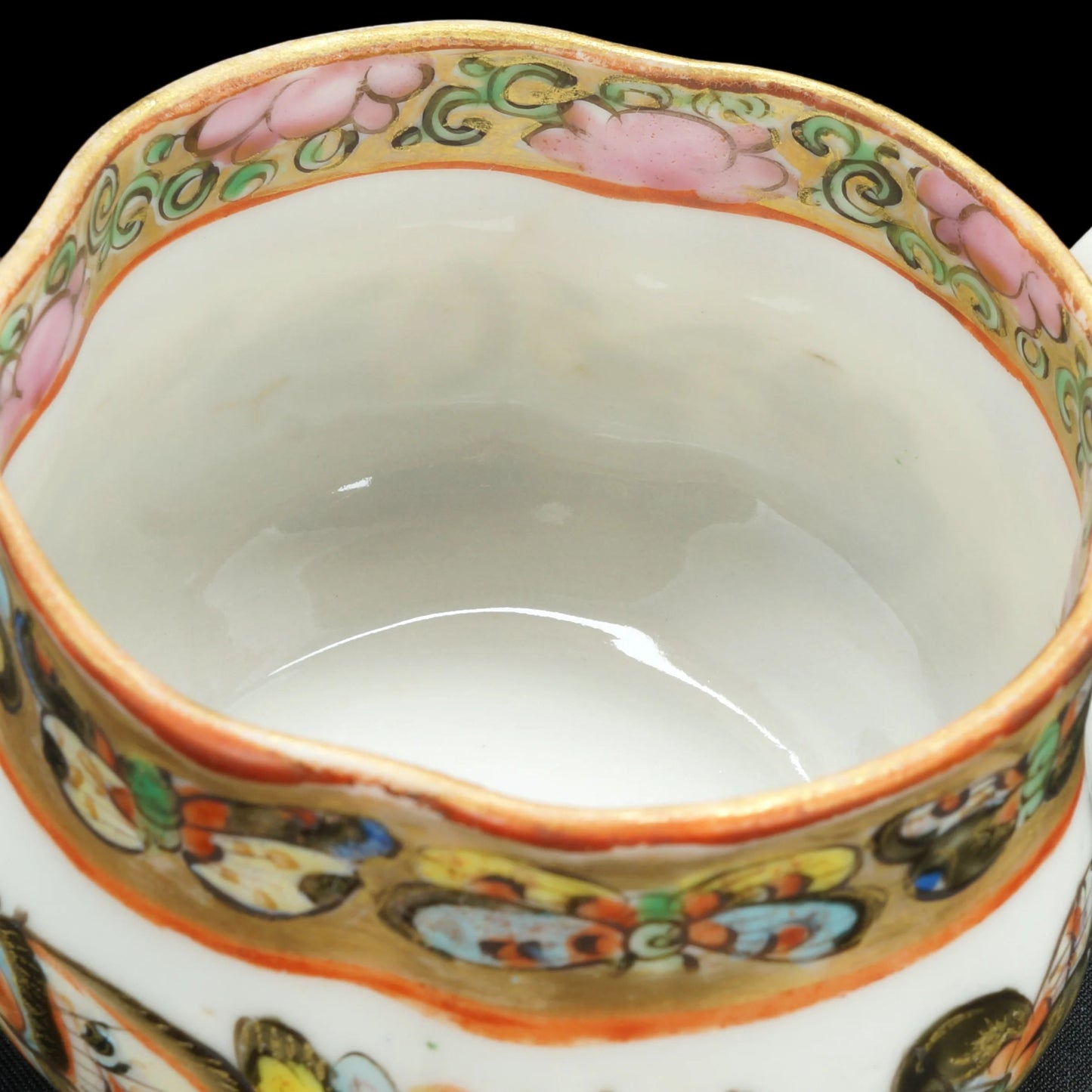 Chinese Polychrome Thousand Butterfly Teacup and Divided Saucer c 1900 - Bear and Raven Antiques