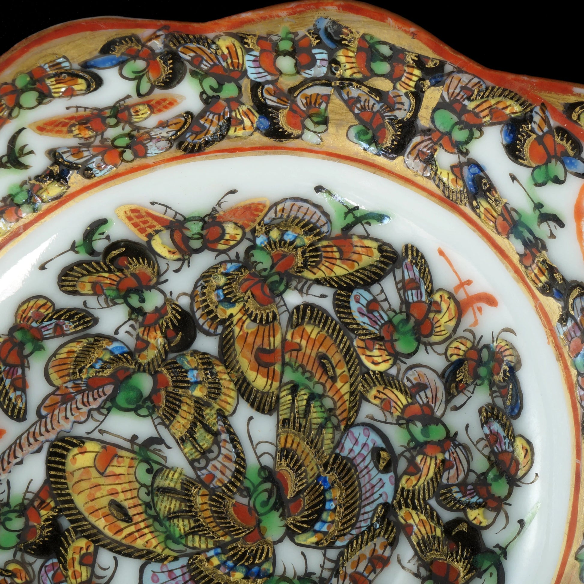 Chinese Polychrome Thousand Butterfly Teacup and Divided Saucer c 1900 - Bear and Raven Antiques