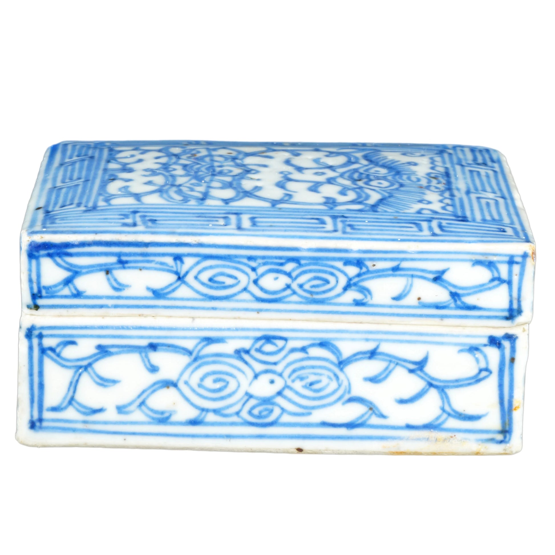 Chinese Porcelain Blue White Box with Lotus Scrolling 19th Century - Bear and Raven Antiques