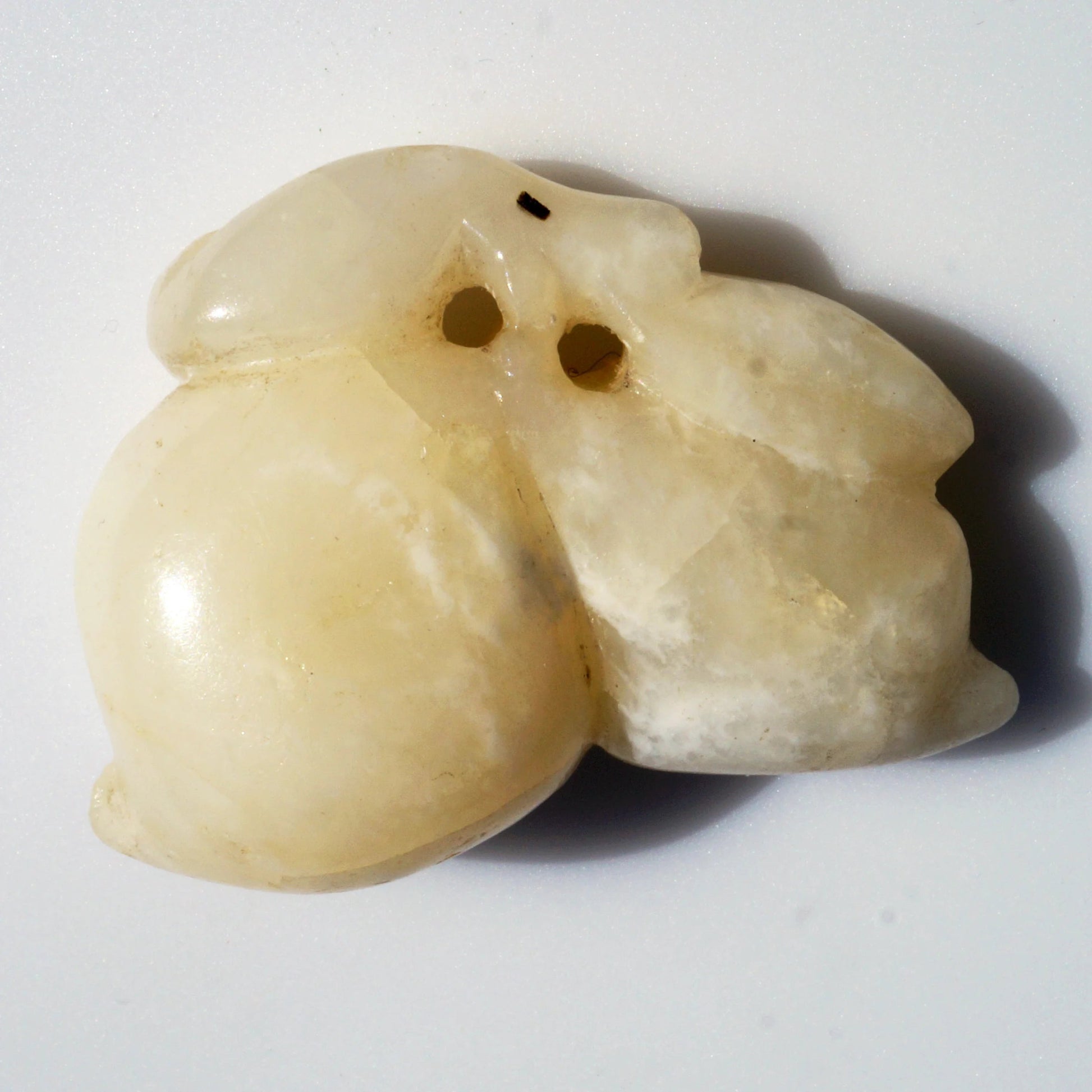 Chinese Qing/Republic Carved White Jade Toggle Two Peaches - Bear and Raven Antiques