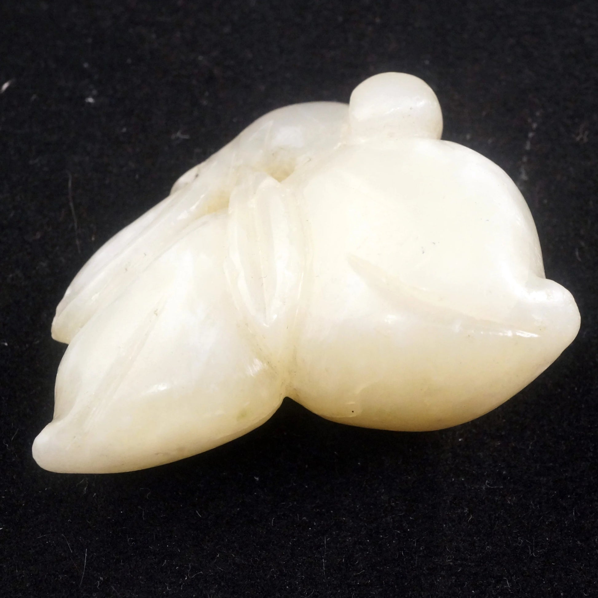 Chinese Qing/Republic Carved White Jade Toggle Two Peaches - Bear and Raven Antiques