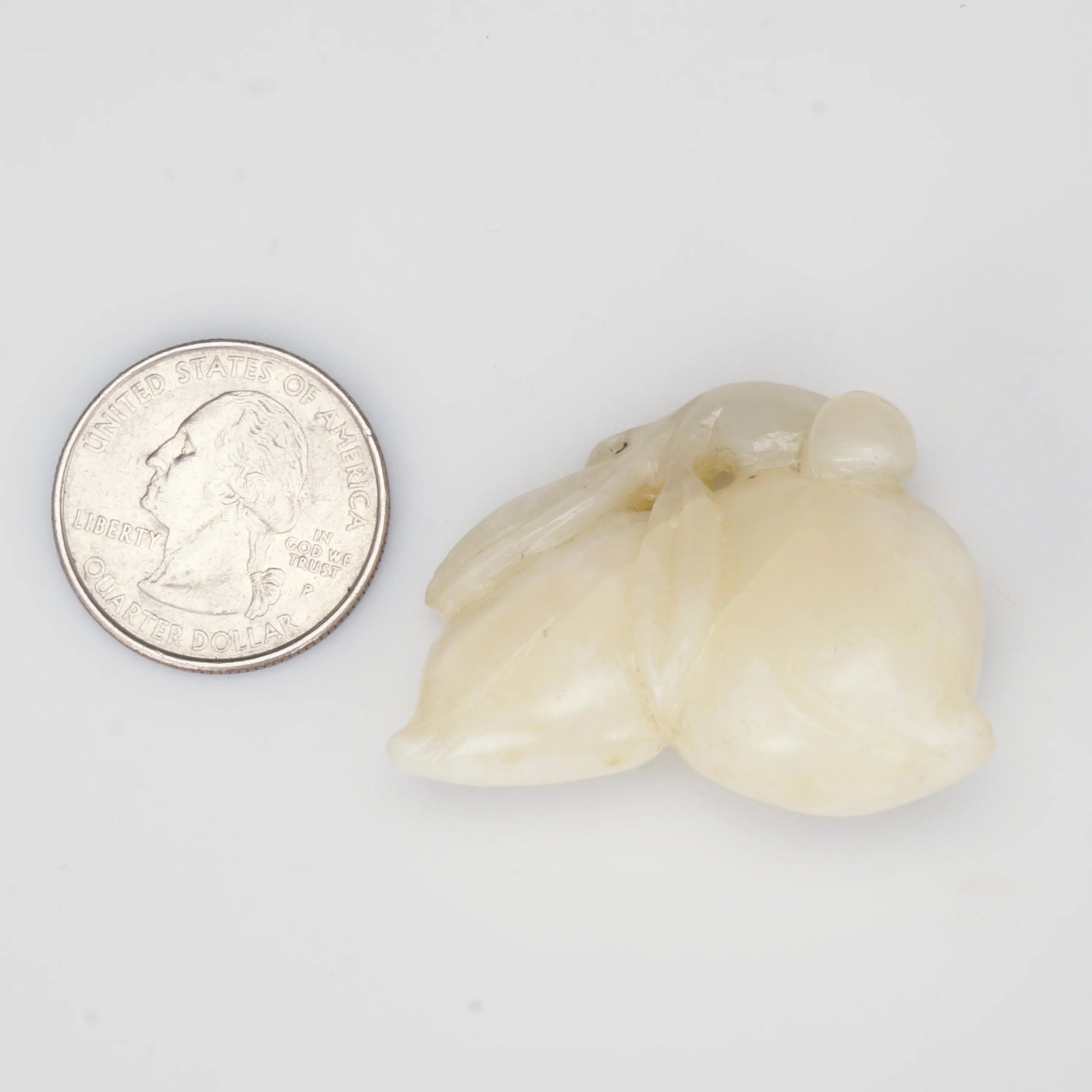 Chinese Qing/Republic Carved White Jade Toggle Two Peaches - Bear and Raven Antiques