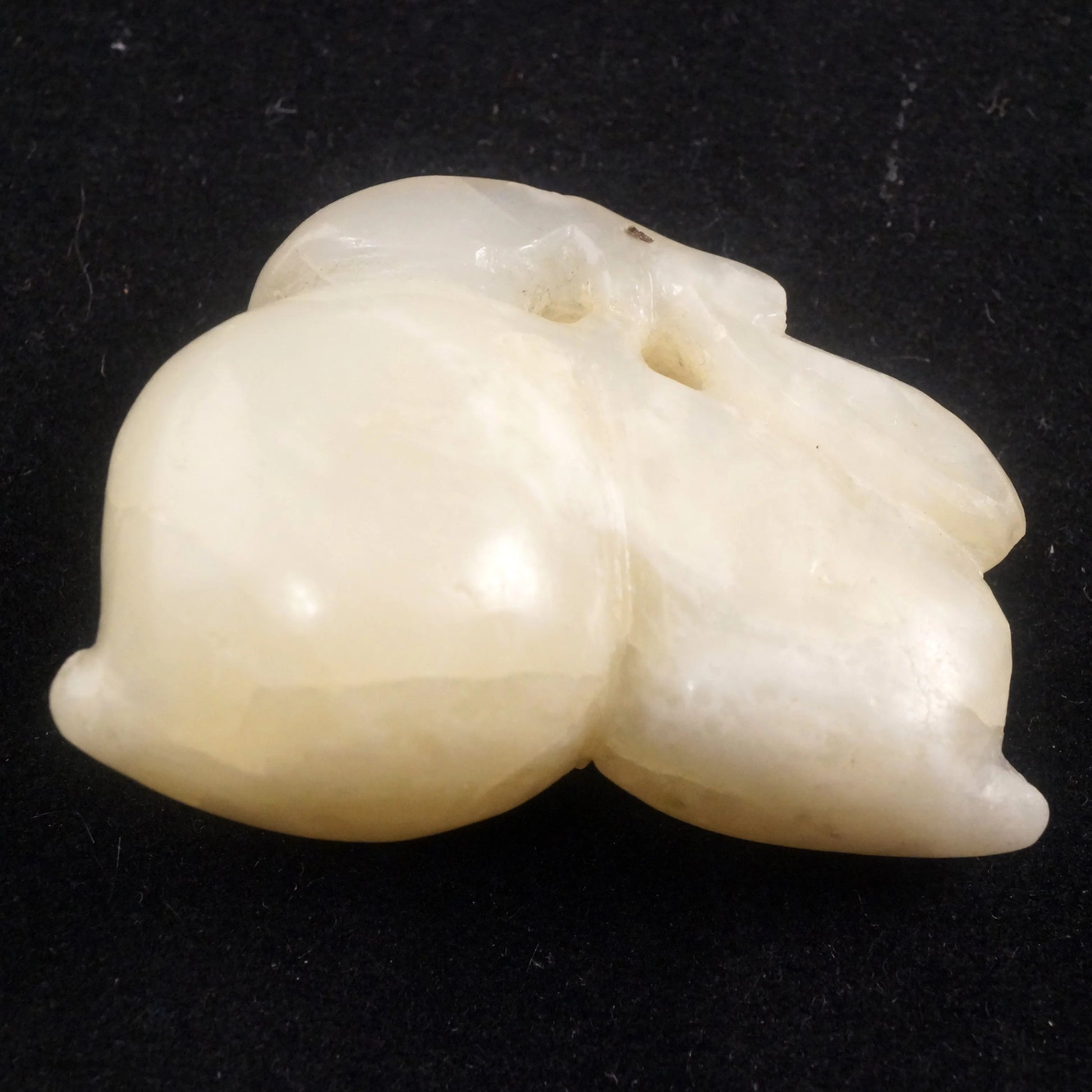 Chinese Qing/Republic Carved White Jade Toggle Two Peaches - Bear and Raven Antiques