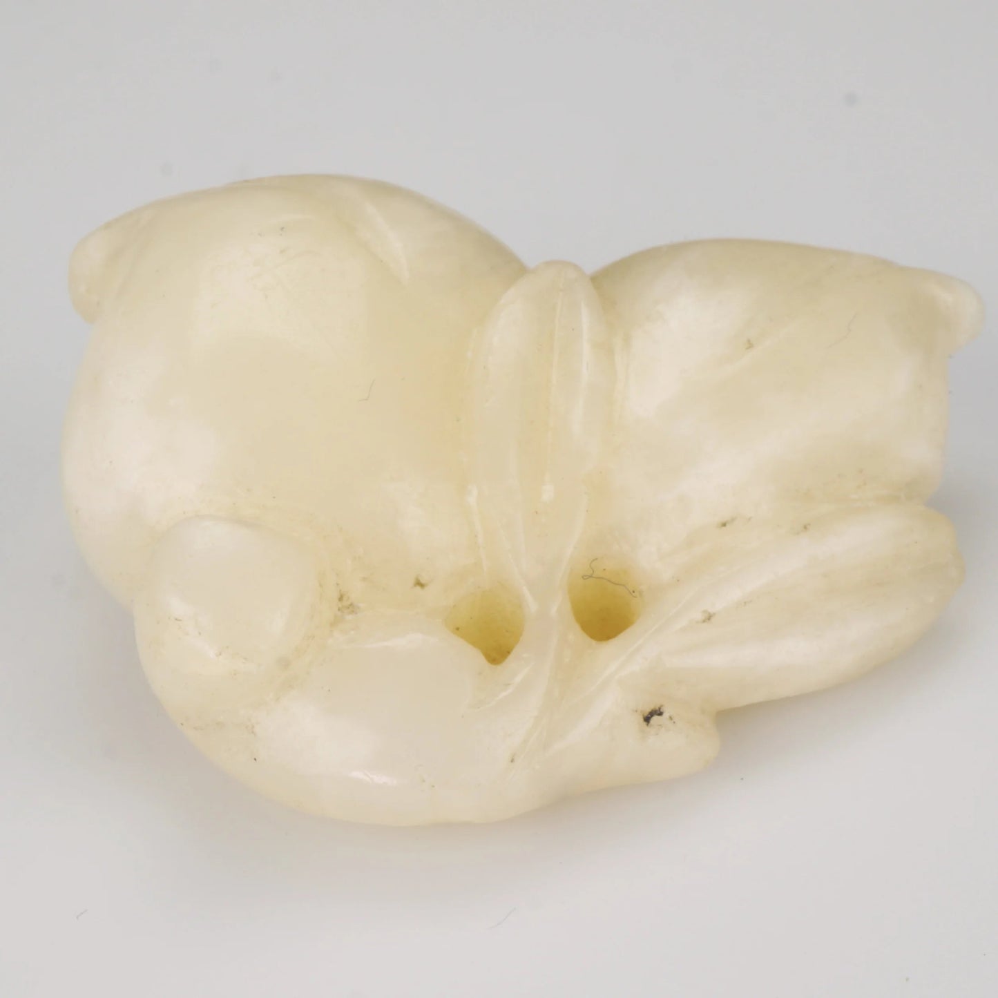 Chinese Qing/Republic Carved White Jade Toggle Two Peaches - Bear and Raven Antiques