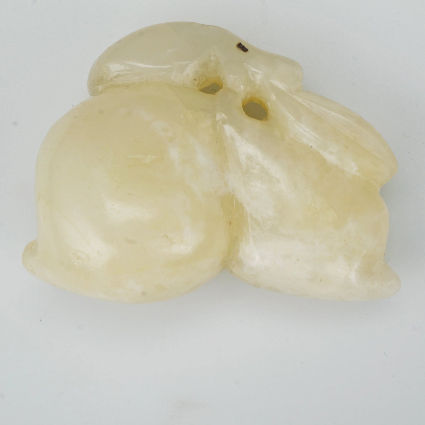 Chinese Qing/Republic Carved White Jade Toggle Two Peaches - Bear and Raven Antiques