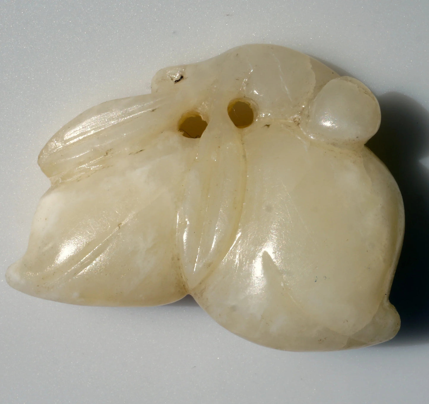 Chinese Qing/Republic Carved White Jade Toggle Two Peaches - Bear and Raven Antiques