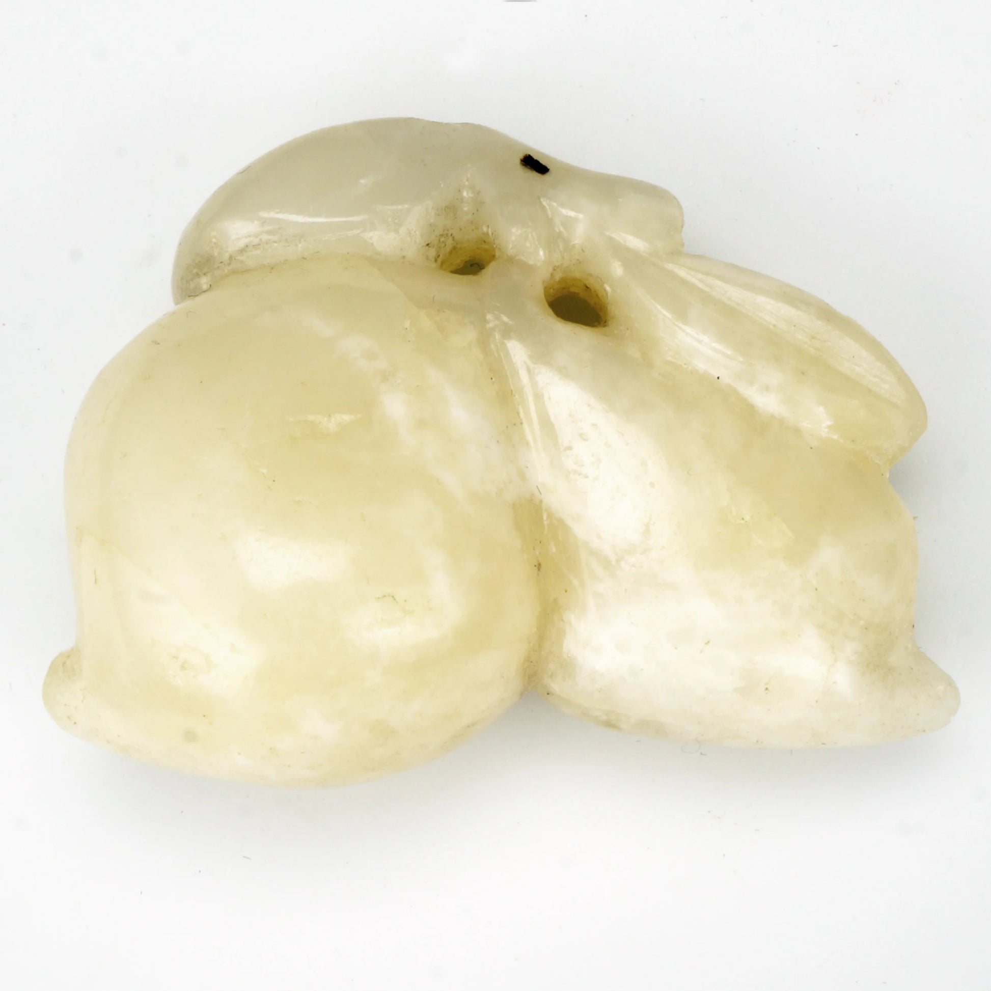 Chinese Qing/Republic Carved White Jade Toggle Two Peaches - Bear and Raven Antiques