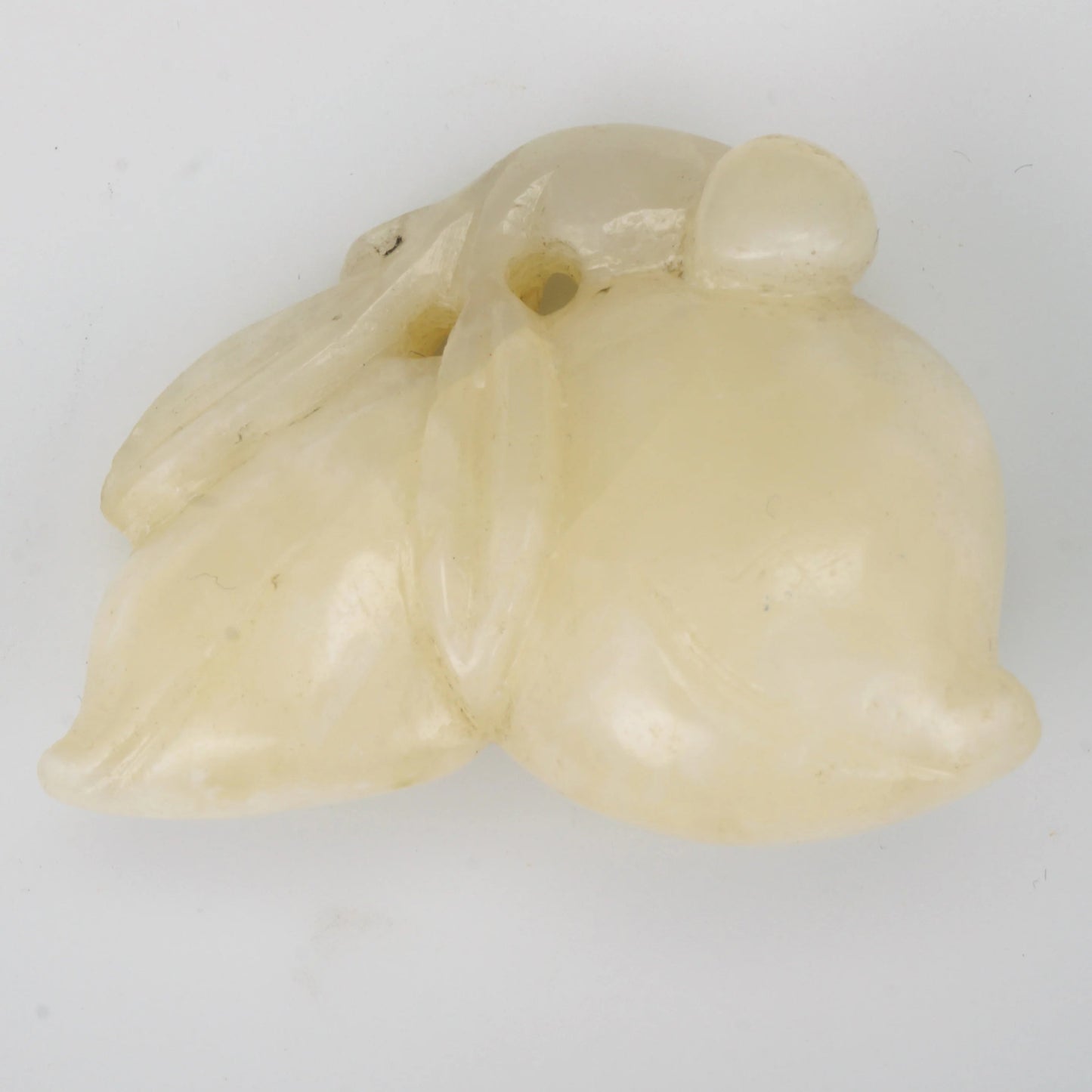 Chinese Qing/Republic Carved White Jade Toggle Two Peaches - Bear and Raven Antiques