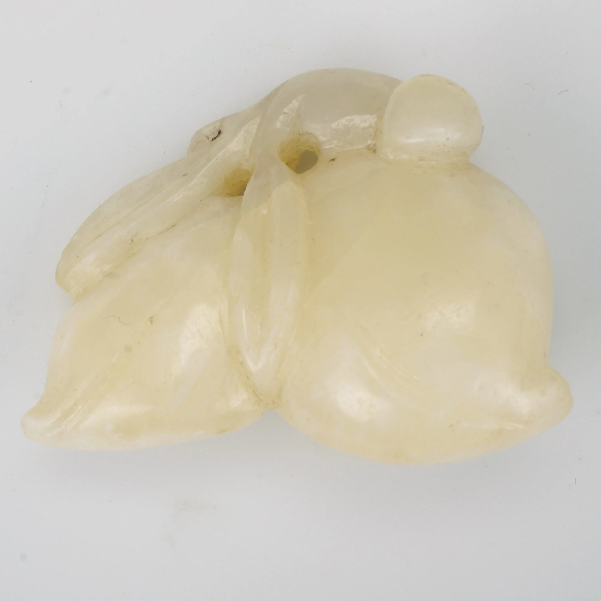 Chinese Qing/Republic Carved White Jade Toggle Two Peaches - Bear and Raven Antiques