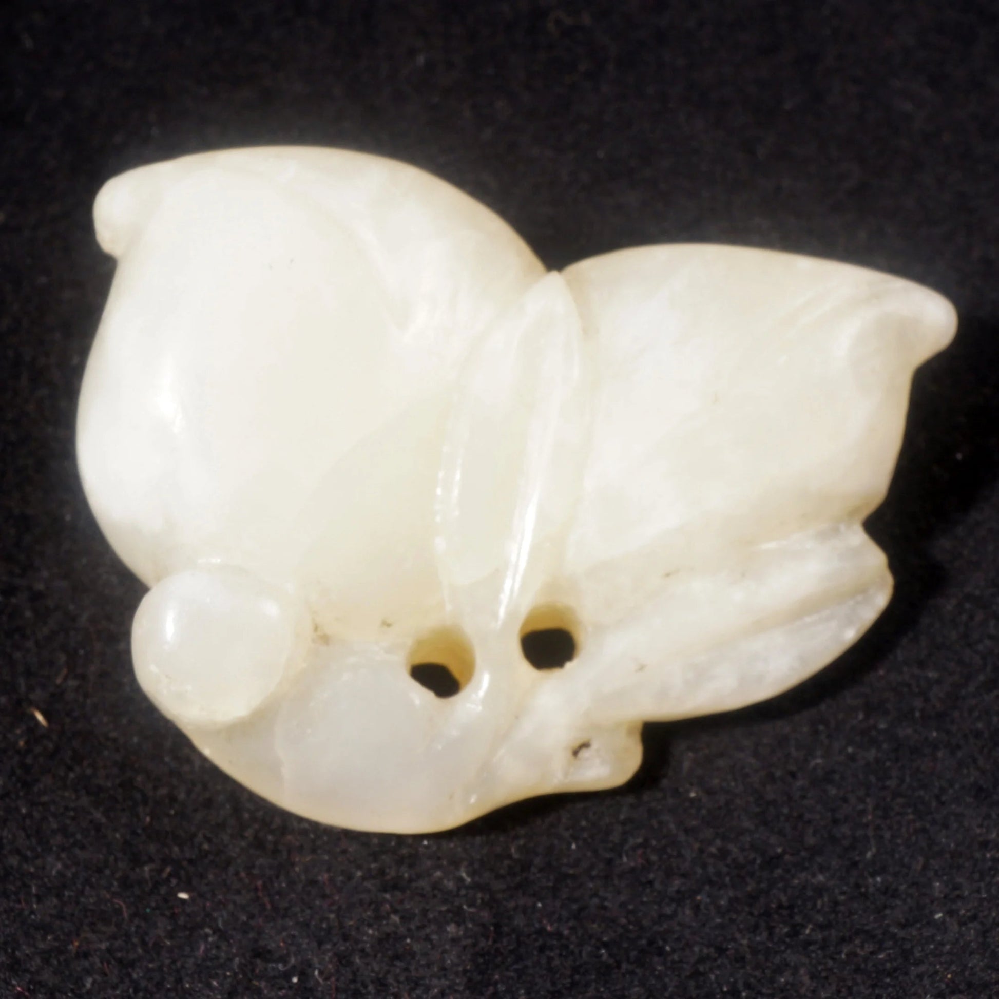 Chinese Qing/Republic Carved White Jade Toggle Two Peaches - Bear and Raven Antiques