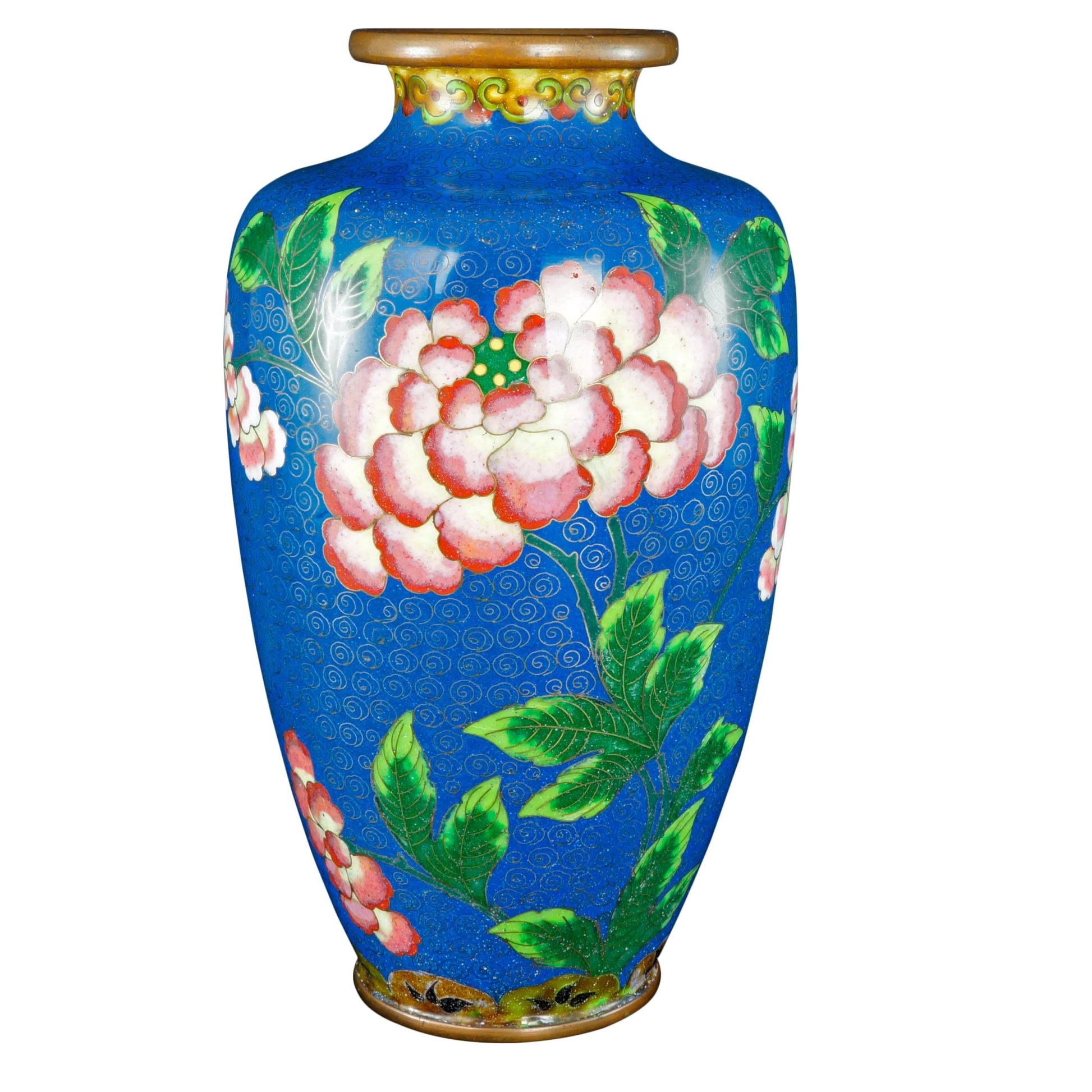 Chinese Republic 8 1/2" tall Cloisonné Peony Vase Circa 1920 - Bear and Raven Antiques