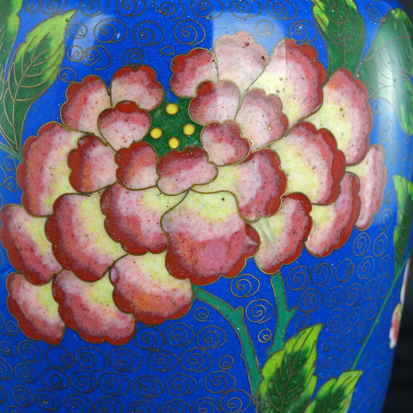 Chinese Republic 8 1/2" tall Cloisonné Peony Vase Circa 1920 - Bear and Raven Antiques