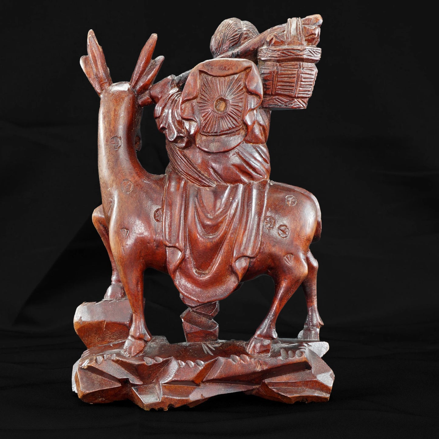 Chinese Republic Wood Carving Deer and Immortal - Bear and Raven Antiques