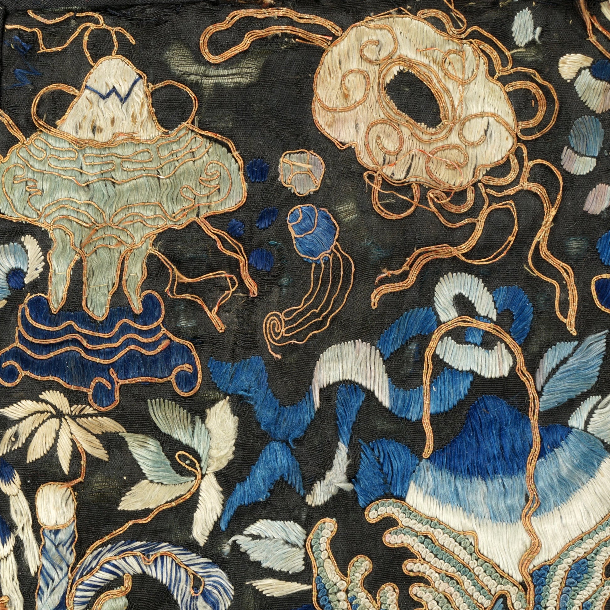 Chinese Silk Embroidered Panel with Embroidered Border Late Qing - Bear and Raven Antiques