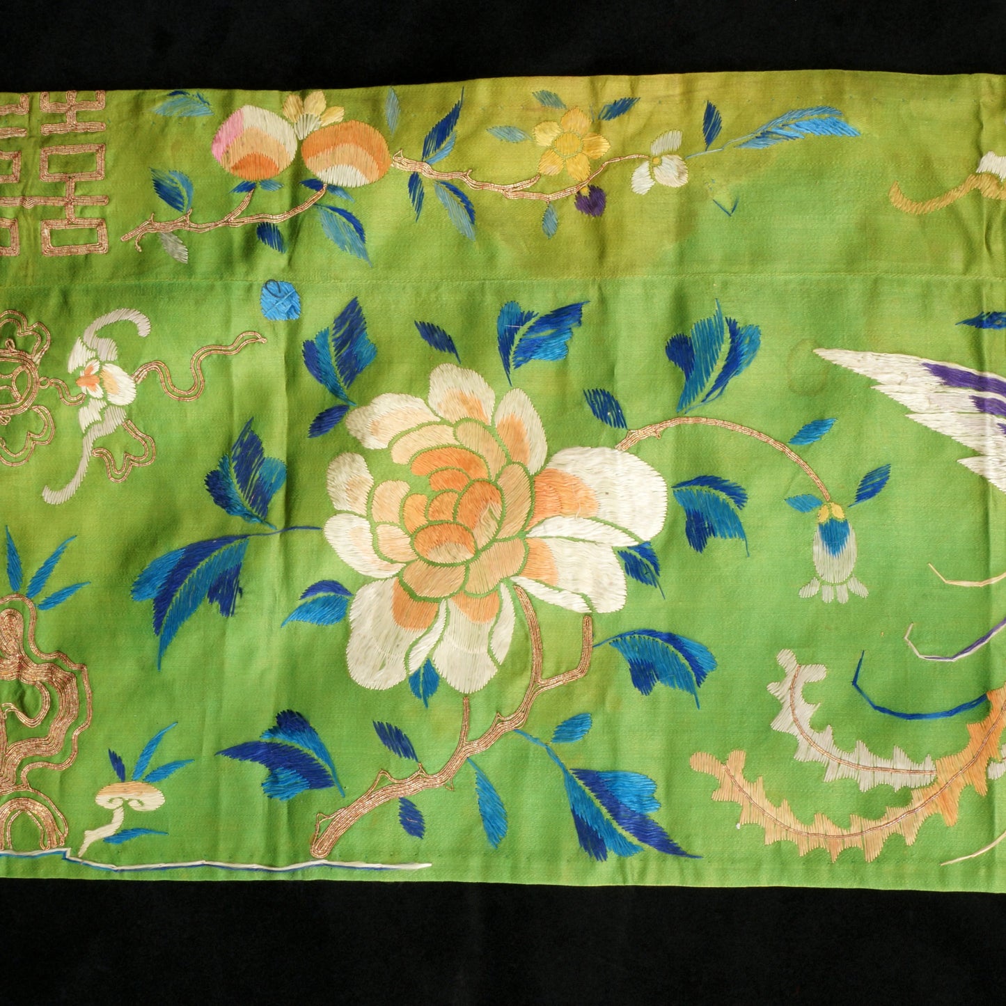 Chinese Silk Phoenix Banner Satin Stitch Republic Period - Bear and Raven Antiques