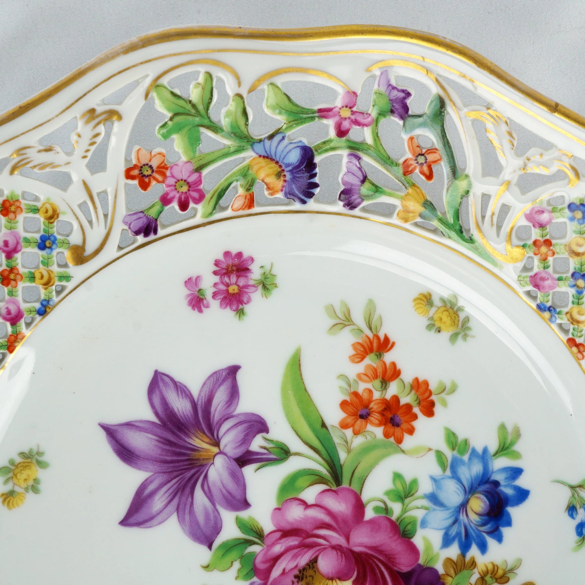 Dresden Schumann Reticulated Floral Service Plate c 1935 - Bear and Raven Antiques