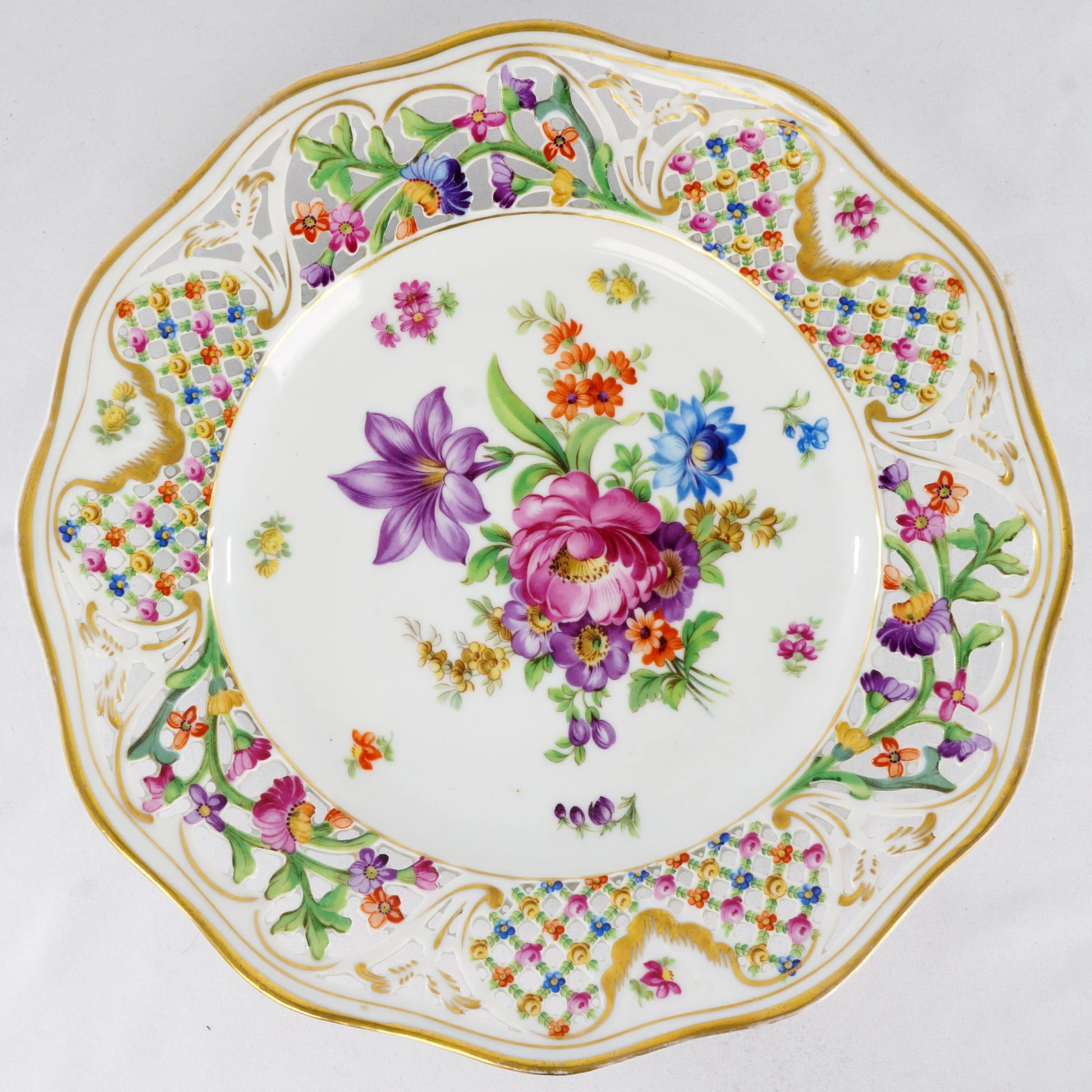 Dresden Schumann Reticulated Floral Service Plate c 1935 - Bear and Raven Antiques