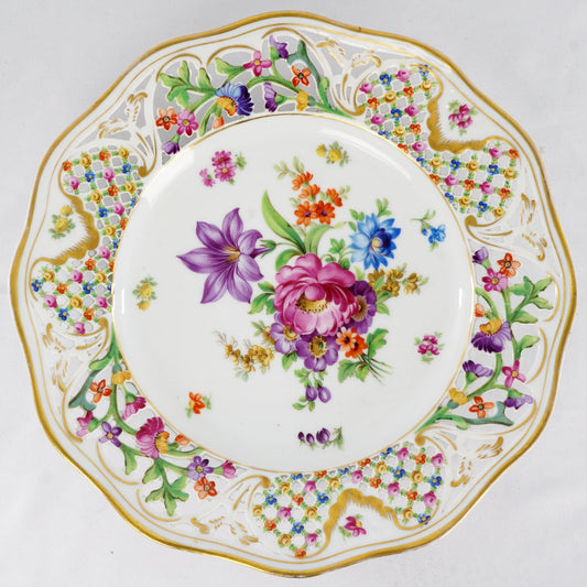 Dresden Schumann Reticulated Floral Service Plate c 1935 - Bear and Raven Antiques