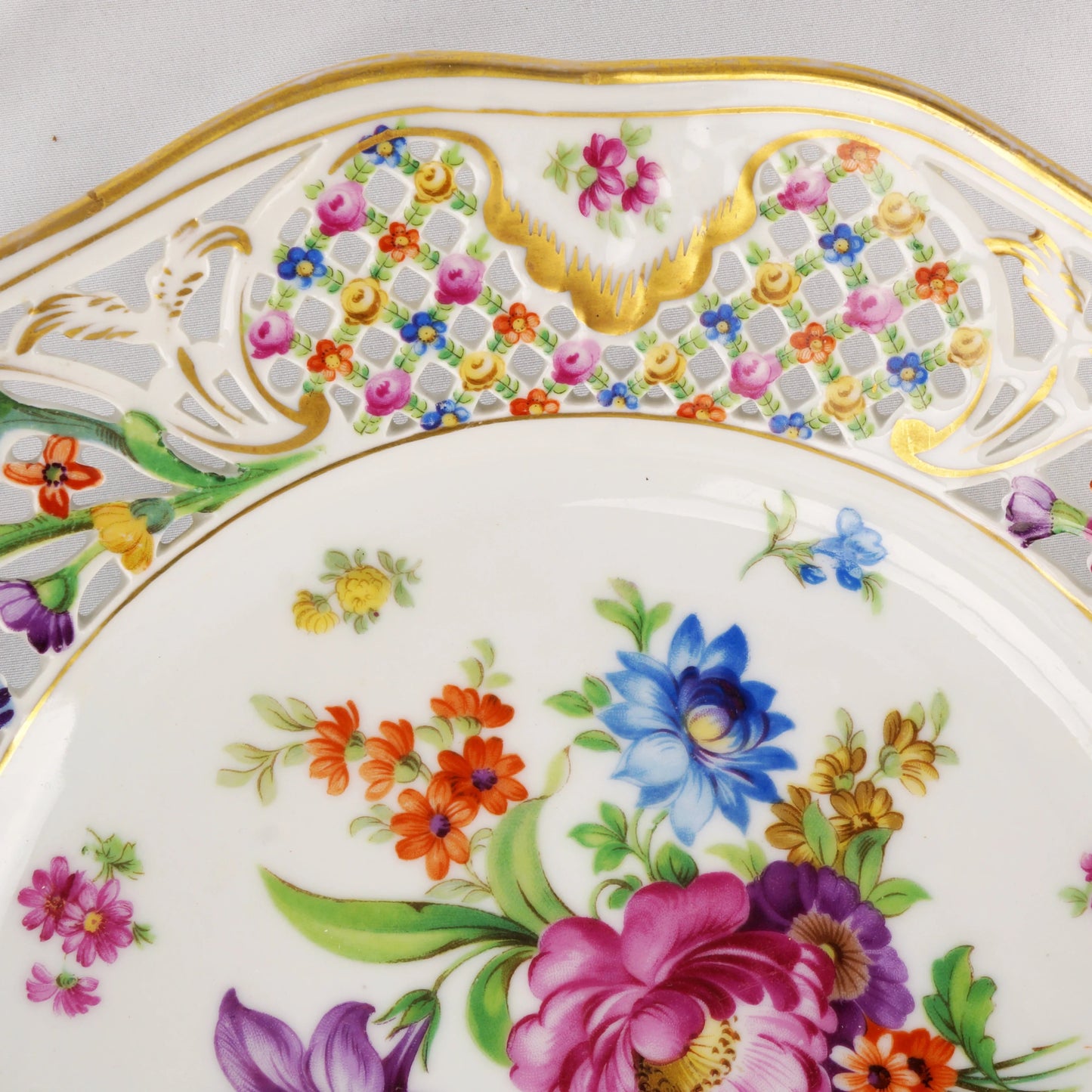 Dresden Schumann Reticulated Floral Service Plate c 1935 - Bear and Raven Antiques