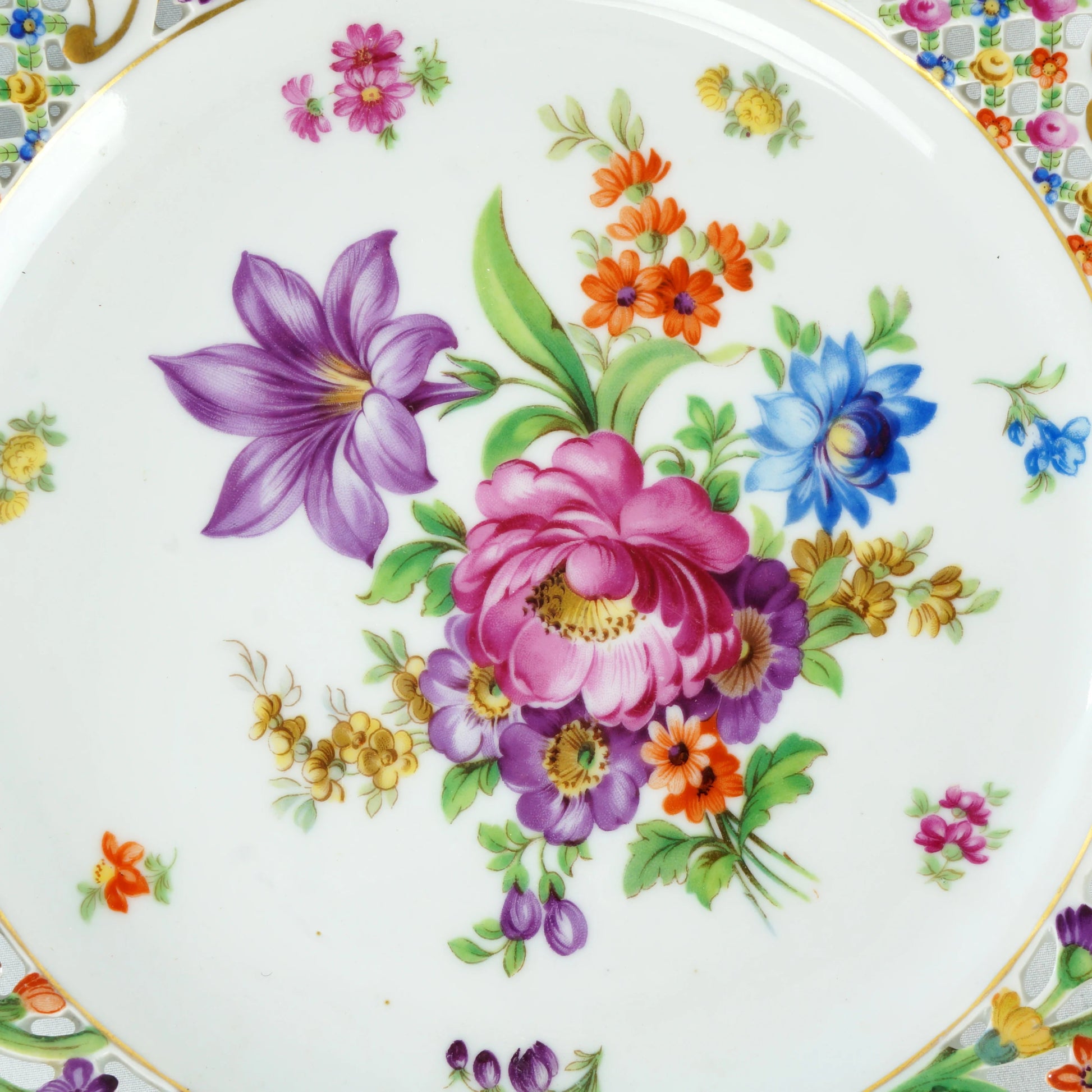 Dresden Schumann Reticulated Floral Service Plate c 1935 - Bear and Raven Antiques