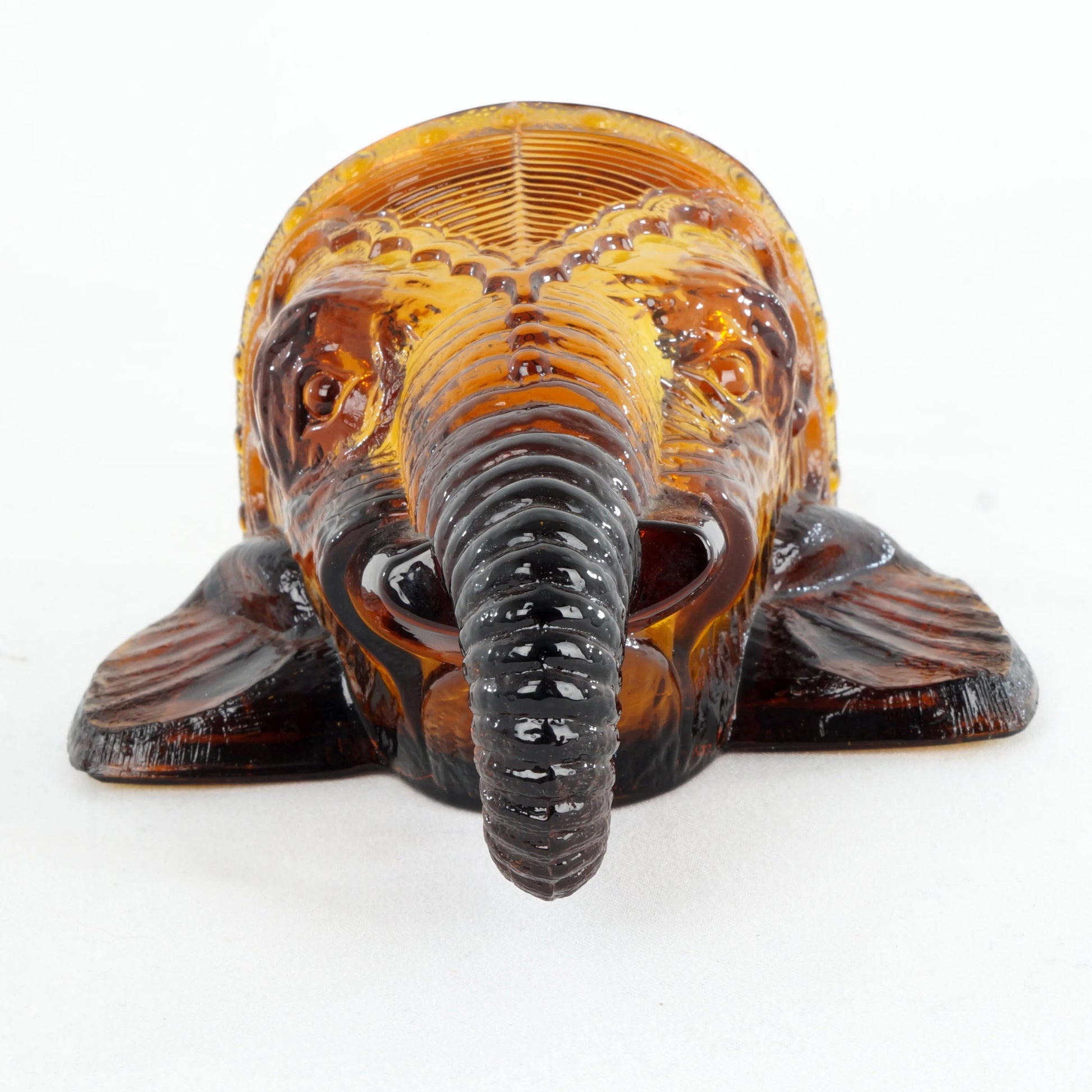 EAPG Amber Glass Elephant Wall Pocket Matchstick Holder Circa 1890 - Bear and Raven Antiques