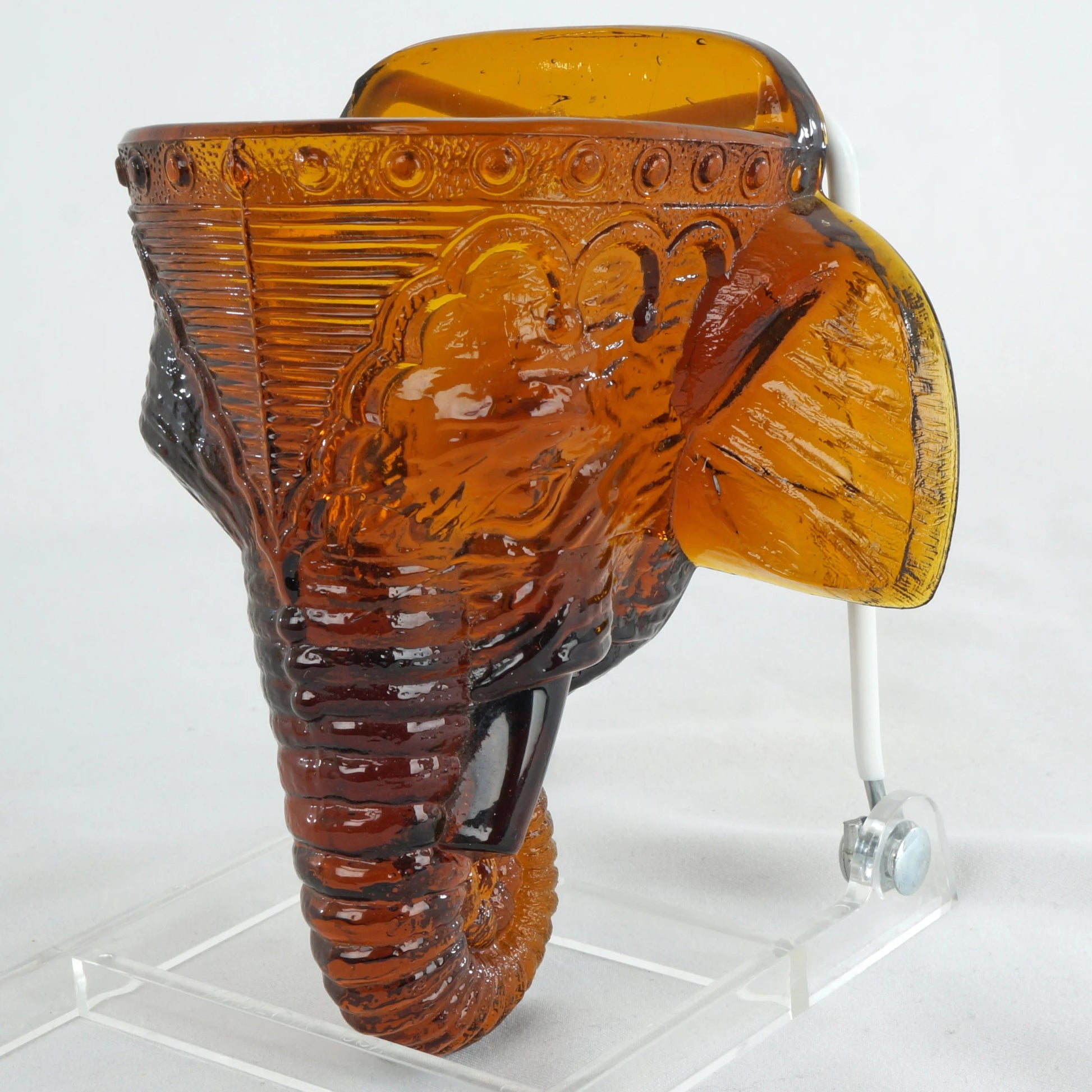 EAPG Amber Glass Elephant Wall Pocket Matchstick Holder Circa 1890 - Bear and Raven Antiques