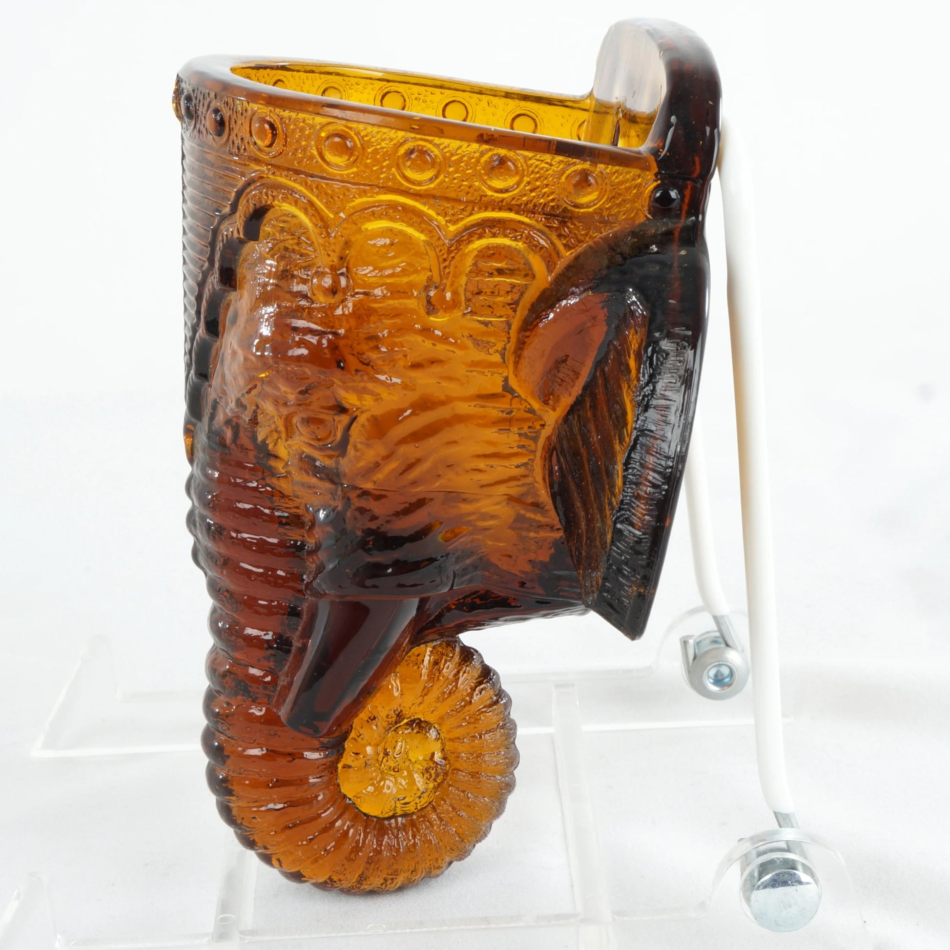 EAPG Amber Glass Elephant Wall Pocket Matchstick Holder Circa 1890 - Bear and Raven Antiques