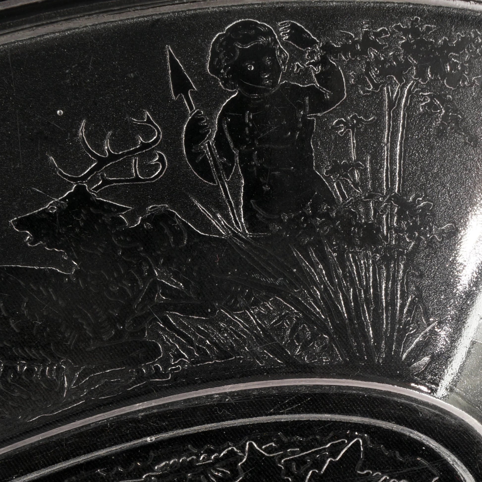 EAPG Victorian Flint Glass Relish Dish with a Tiger and Children 19th Century - Bear and Raven Antiques