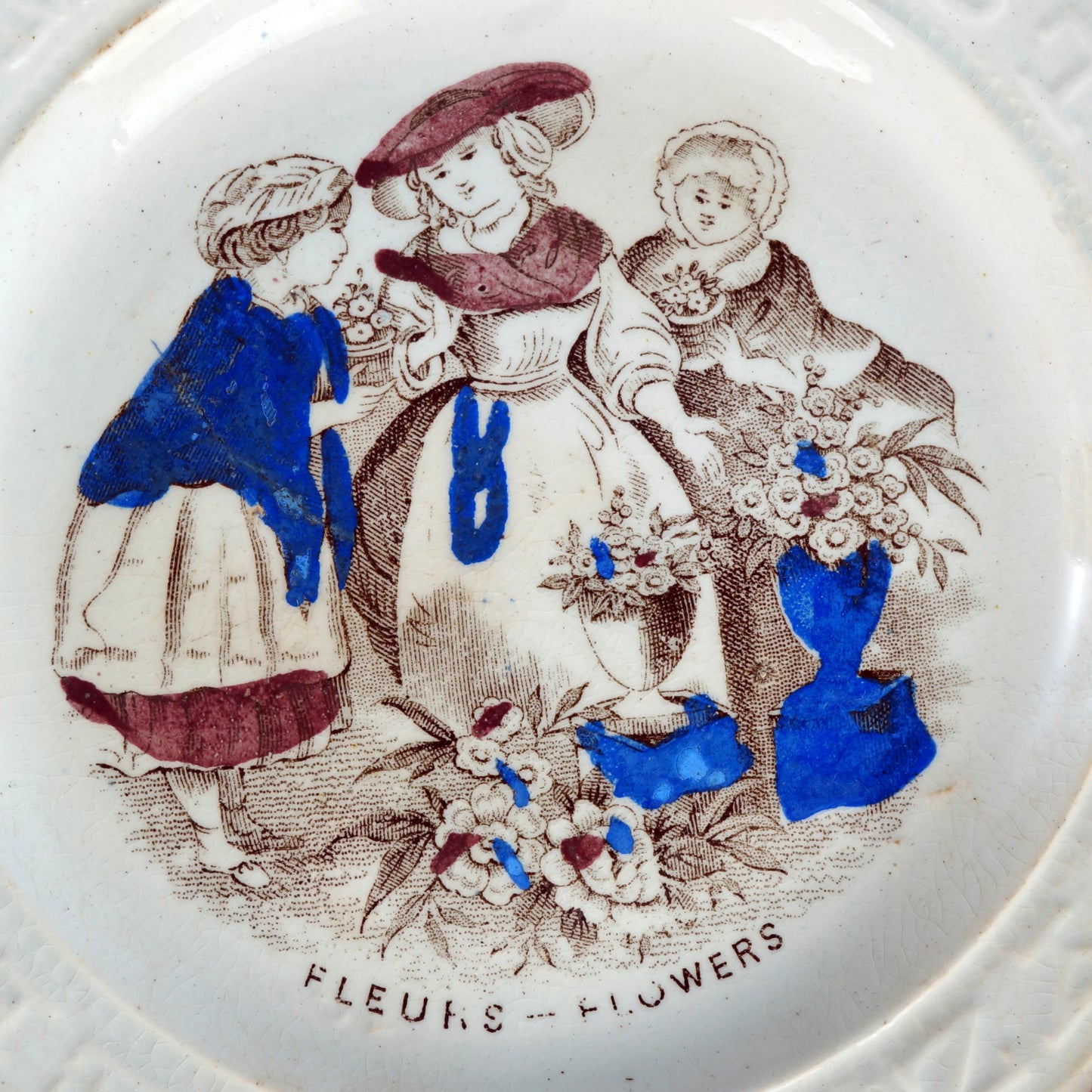 English Staffordshire Transferware Child’s ABC Plate Fleurs 19th Century - Bear and Raven Antiques