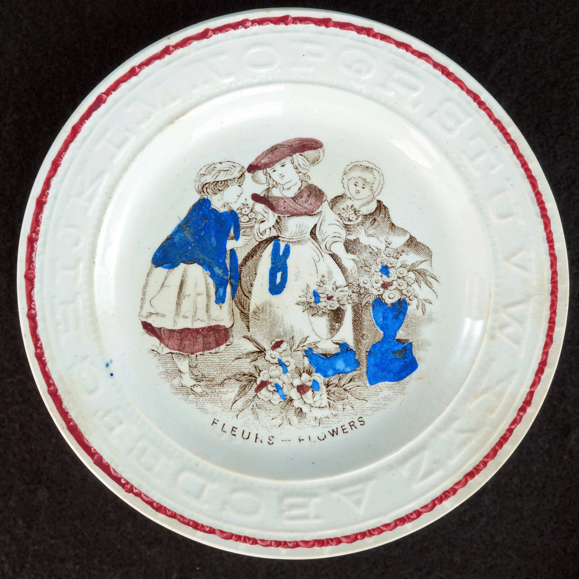 English Staffordshire Transferware Child’s ABC Plate Fleurs 19th Century - Bear and Raven Antiques